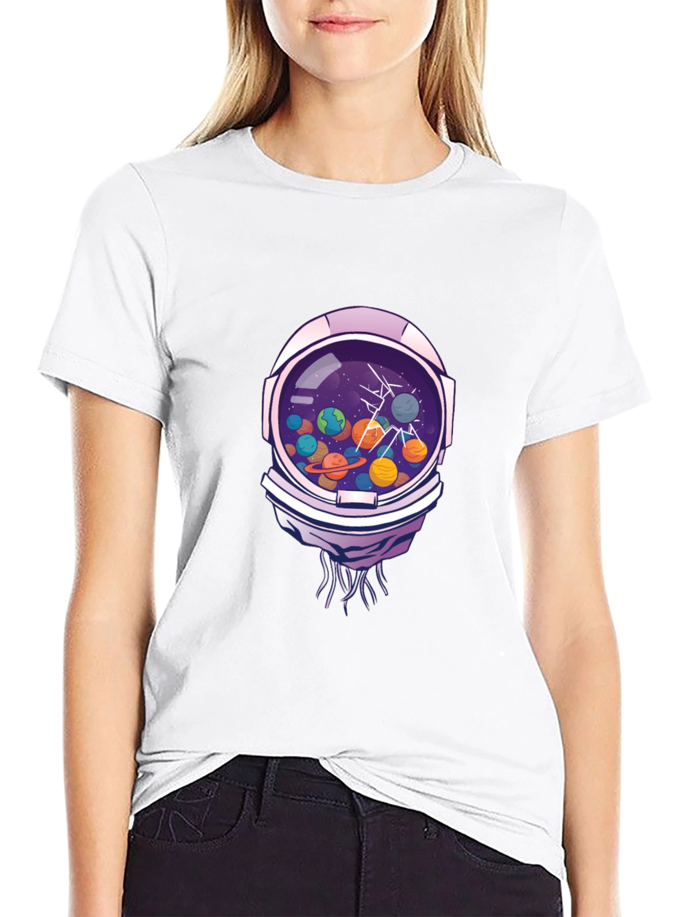 Astronaut Helmet Space Planet Graphic T-Shirt