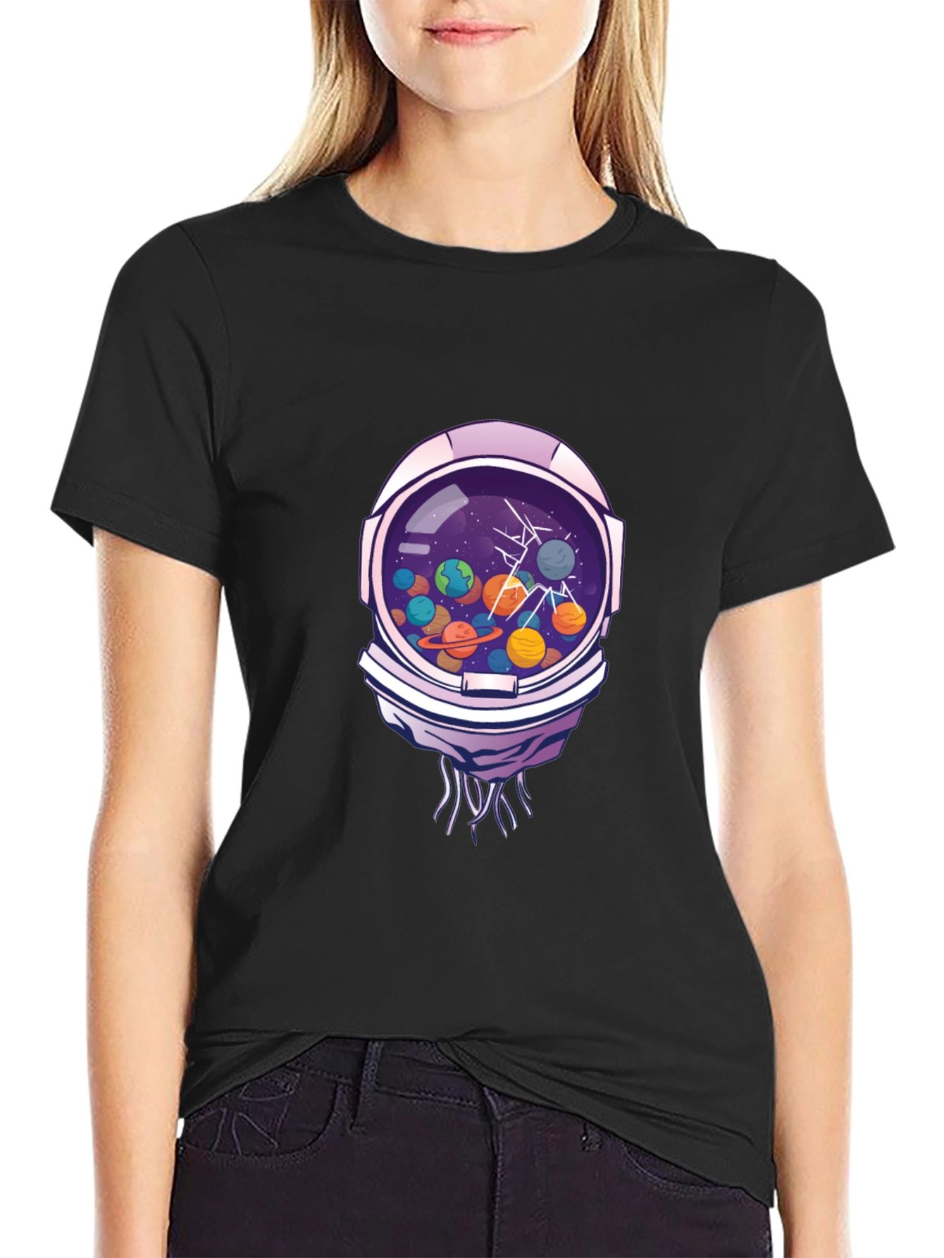 Astronaut Helmet Space Planet Graphic T-Shirt