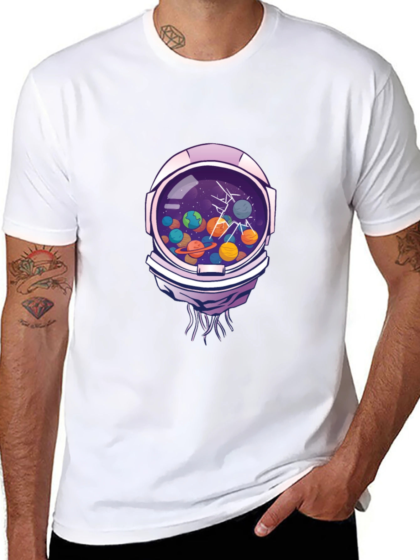 Astronaut Helmet Space Planet Graphic T-Shirt
