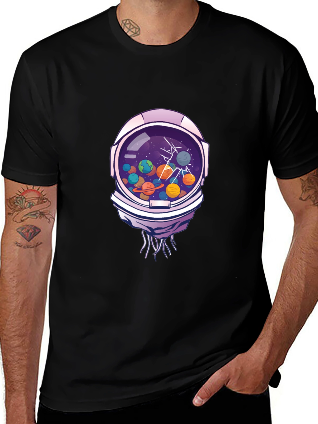 Astronaut Helmet Space Planet Graphic T-Shirt