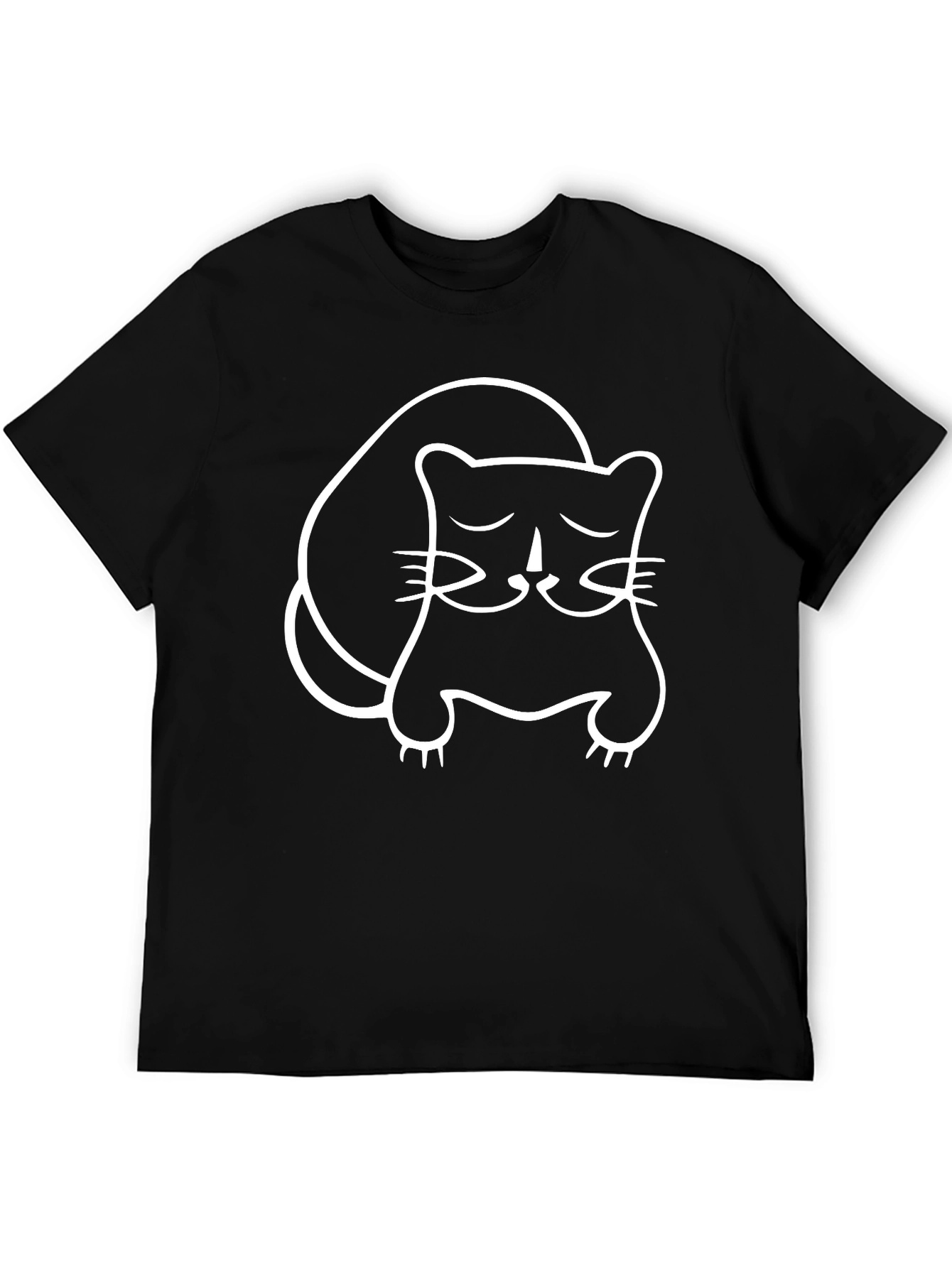 Cute Cat Outline Black T-Shirt