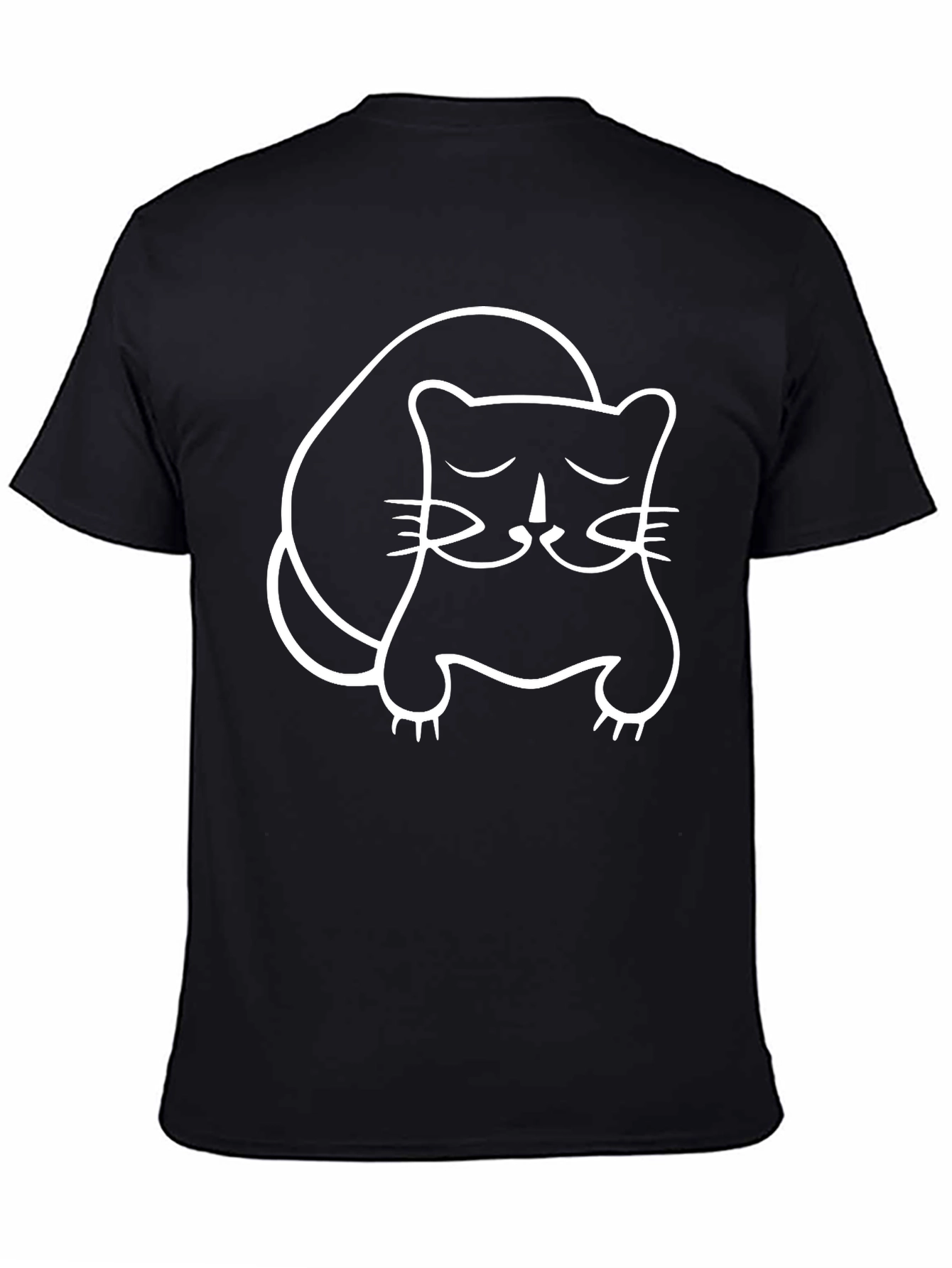 Cute Cat Outline Black T-Shirt