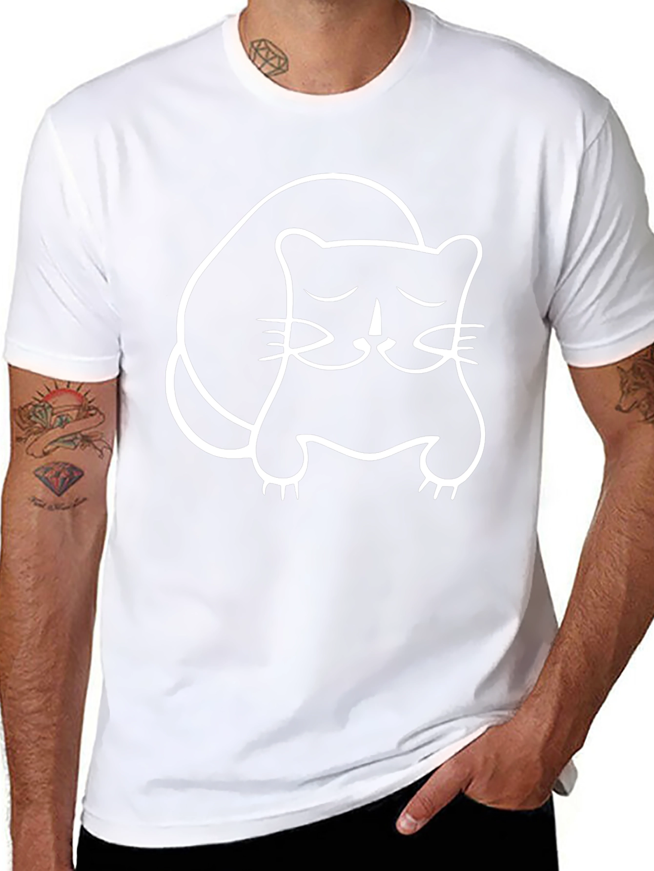 Cute Cat Outline Black T-Shirt