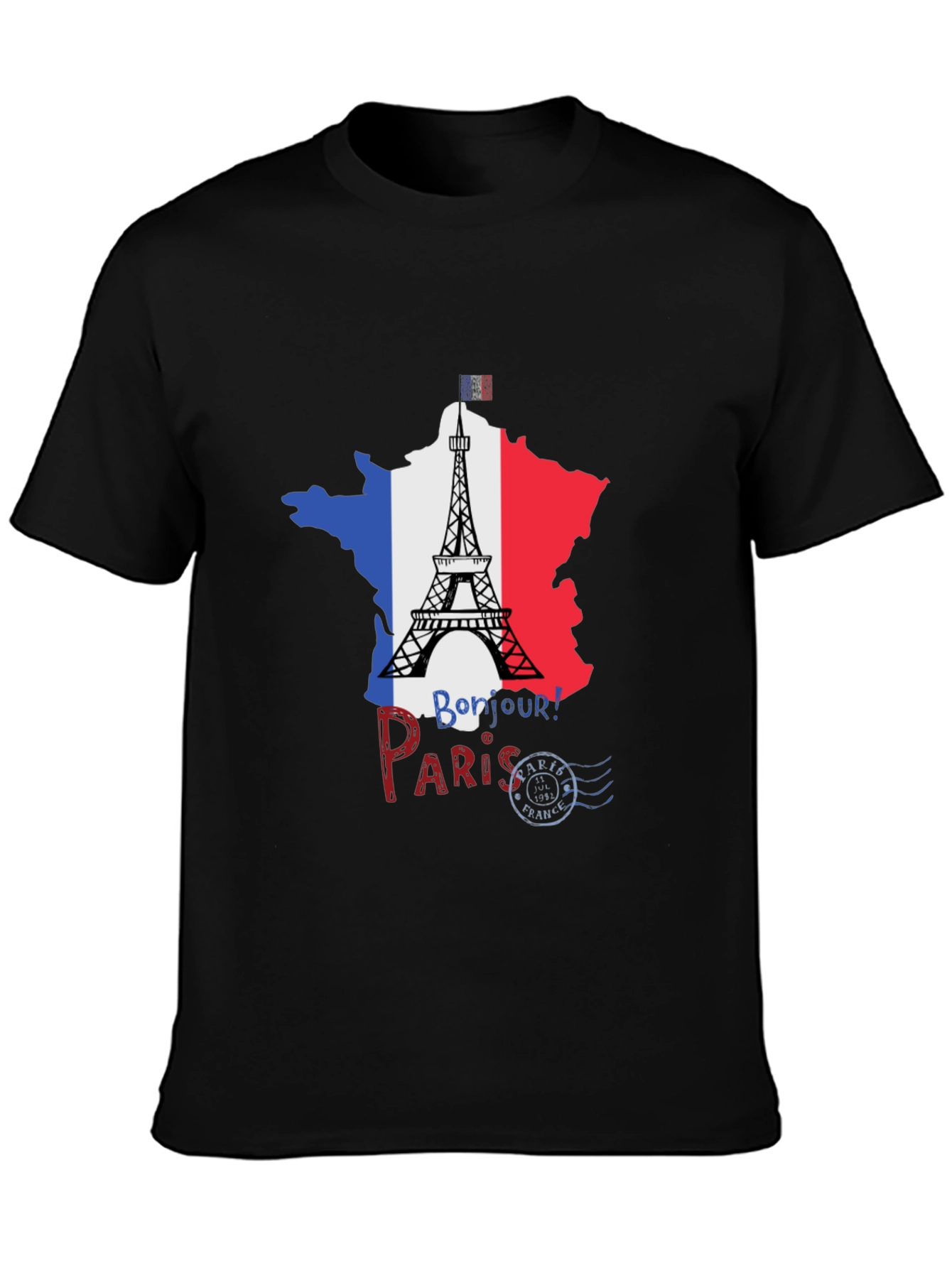 Paris France Eiffel Tower Black T-Shirt