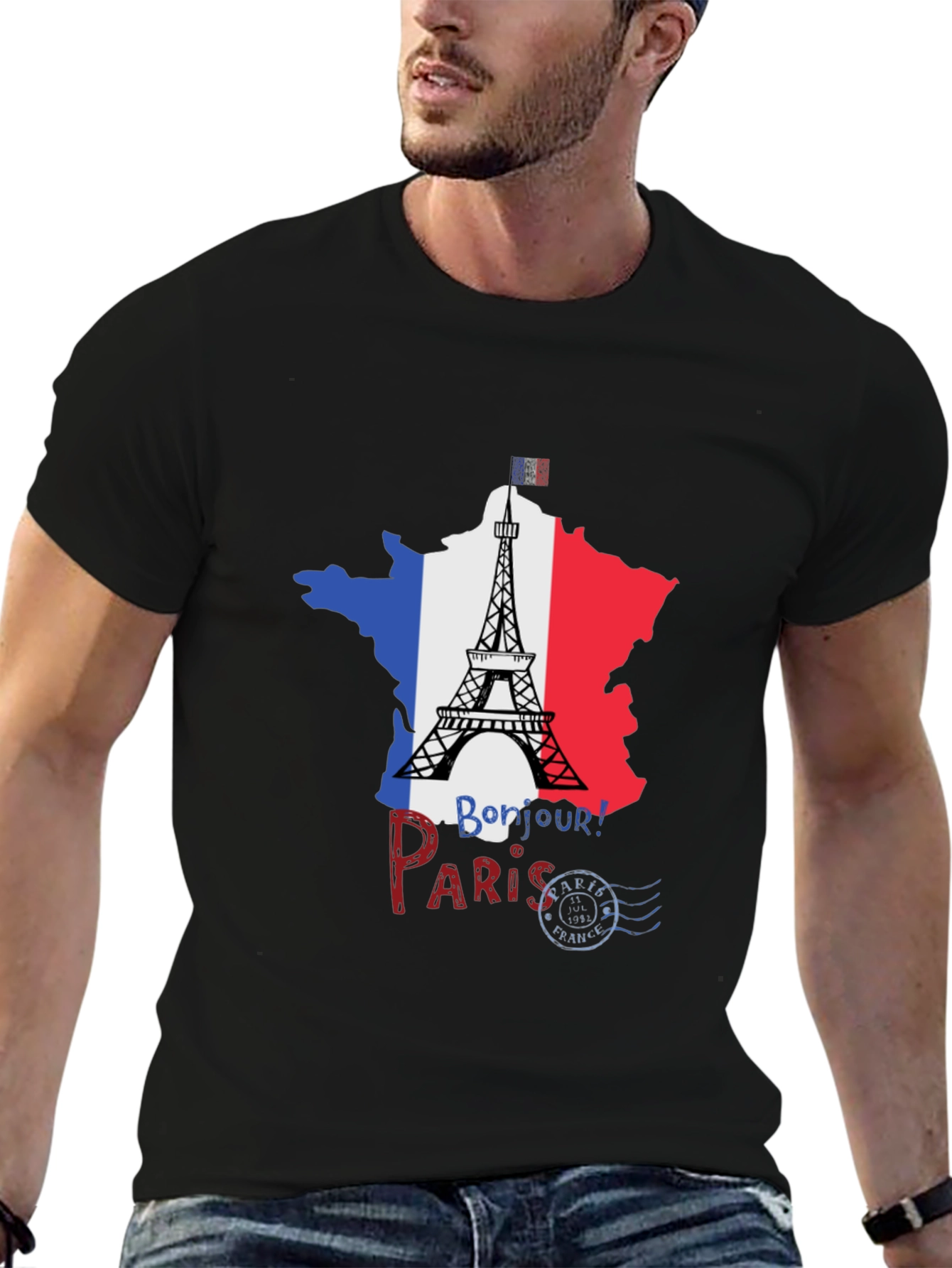 Paris France Eiffel Tower Black T-Shirt
