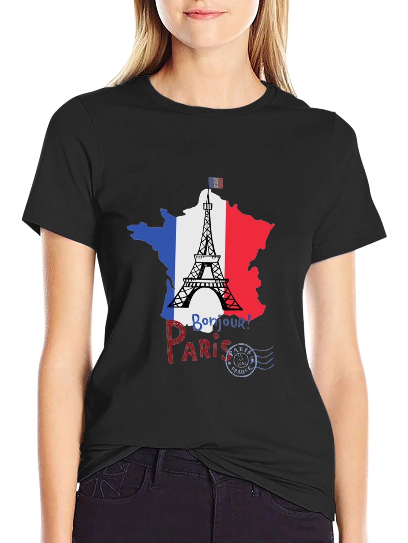 Paris France Eiffel Tower Black T-Shirt
