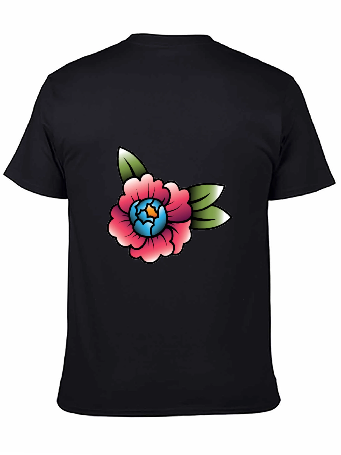 Floral Tattoo Style Graphic Tee - Black Cotton