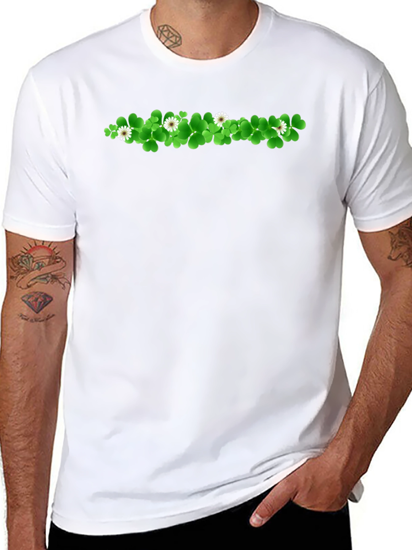Shamrock & Daisy Graphic Print Black T-Shirt