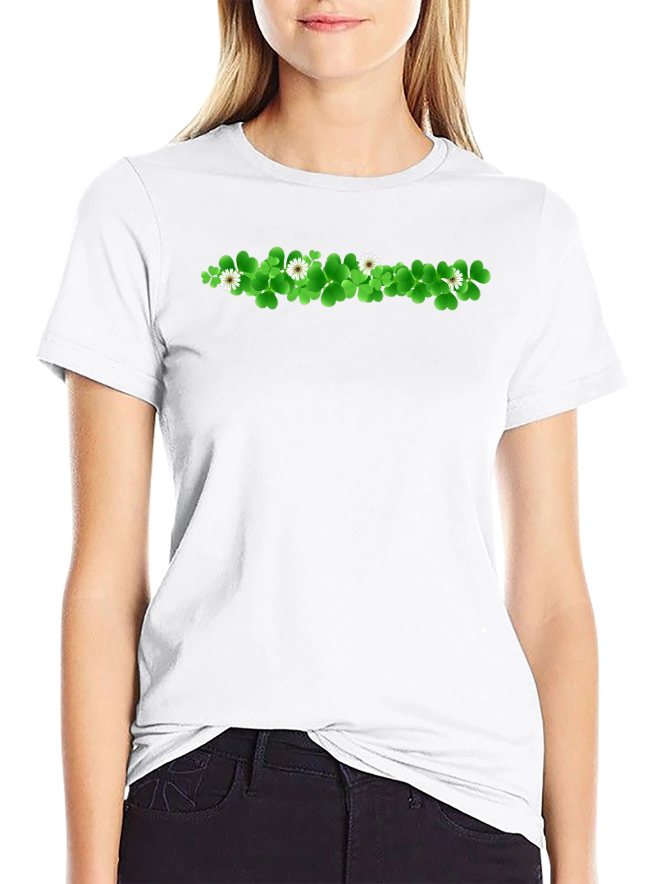 Shamrock & Daisy Graphic Print Black T-Shirt