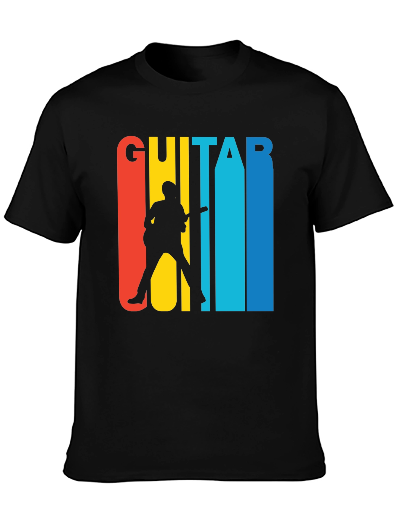 Retro Guitar Player Graphic Tee - Black Cotton T-Shirt