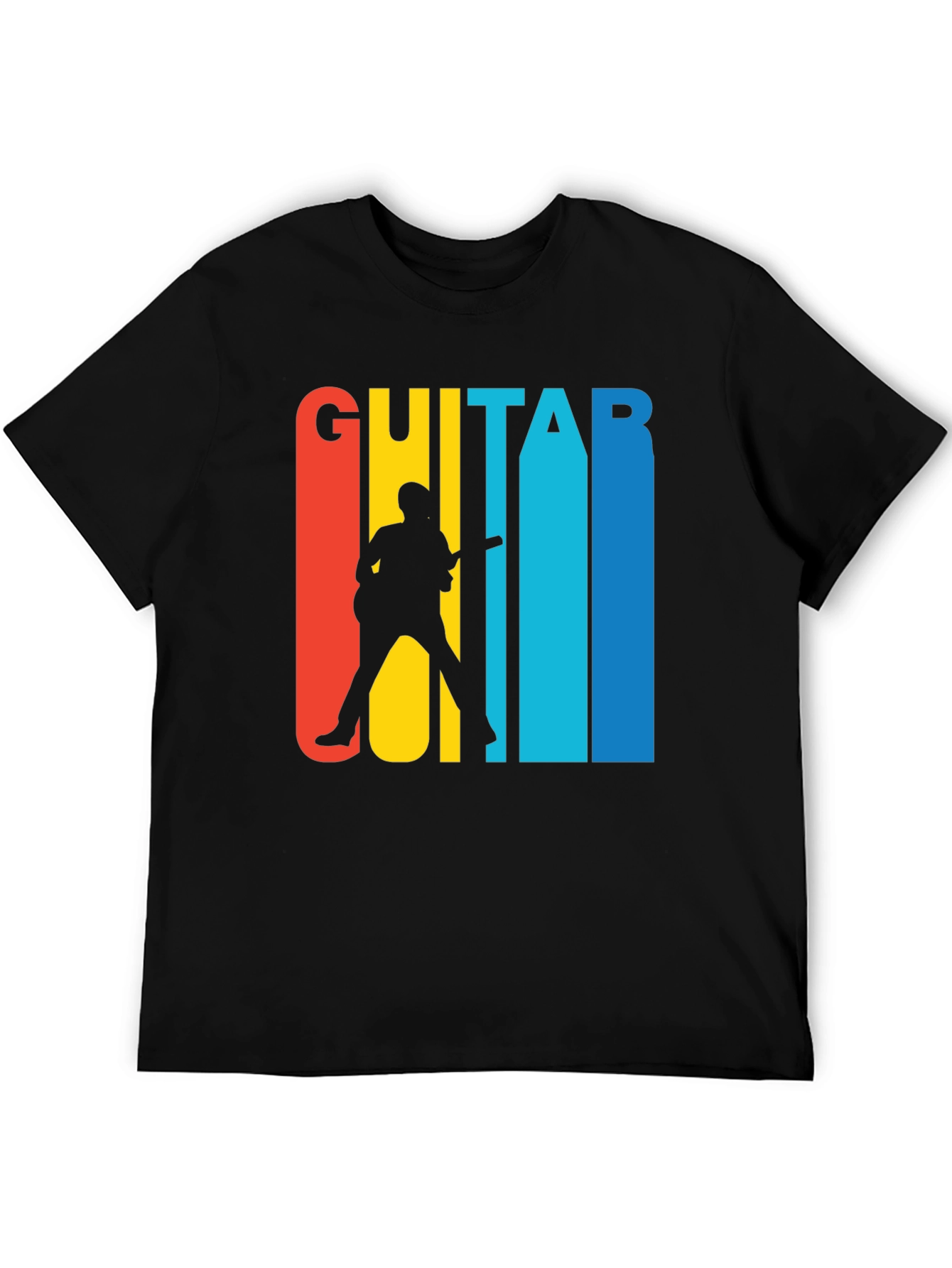 Retro Guitar Player Graphic Tee - Black Cotton T-Shirt