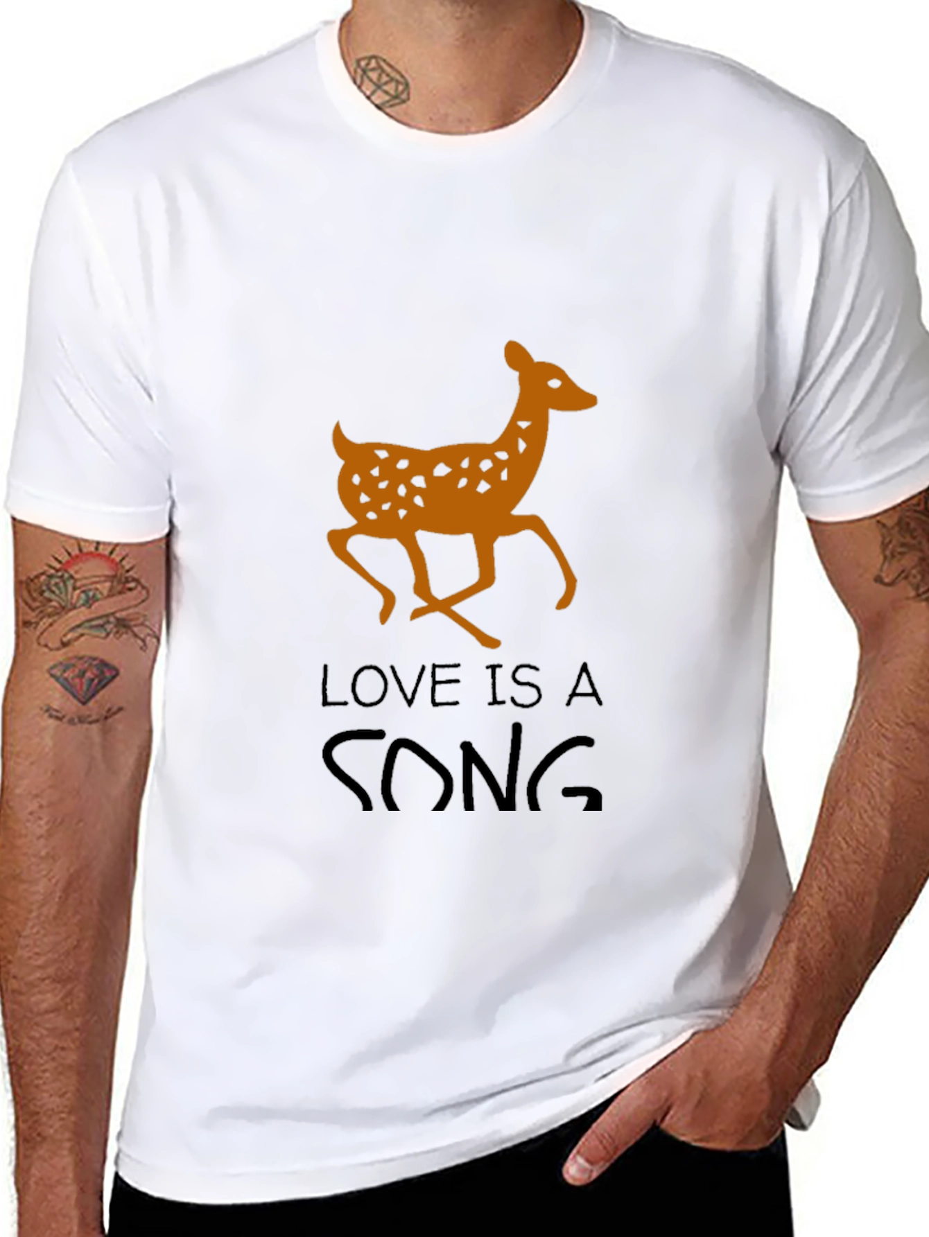 Deer Love Song Graphic T-Shirt - Mens Black Tee
