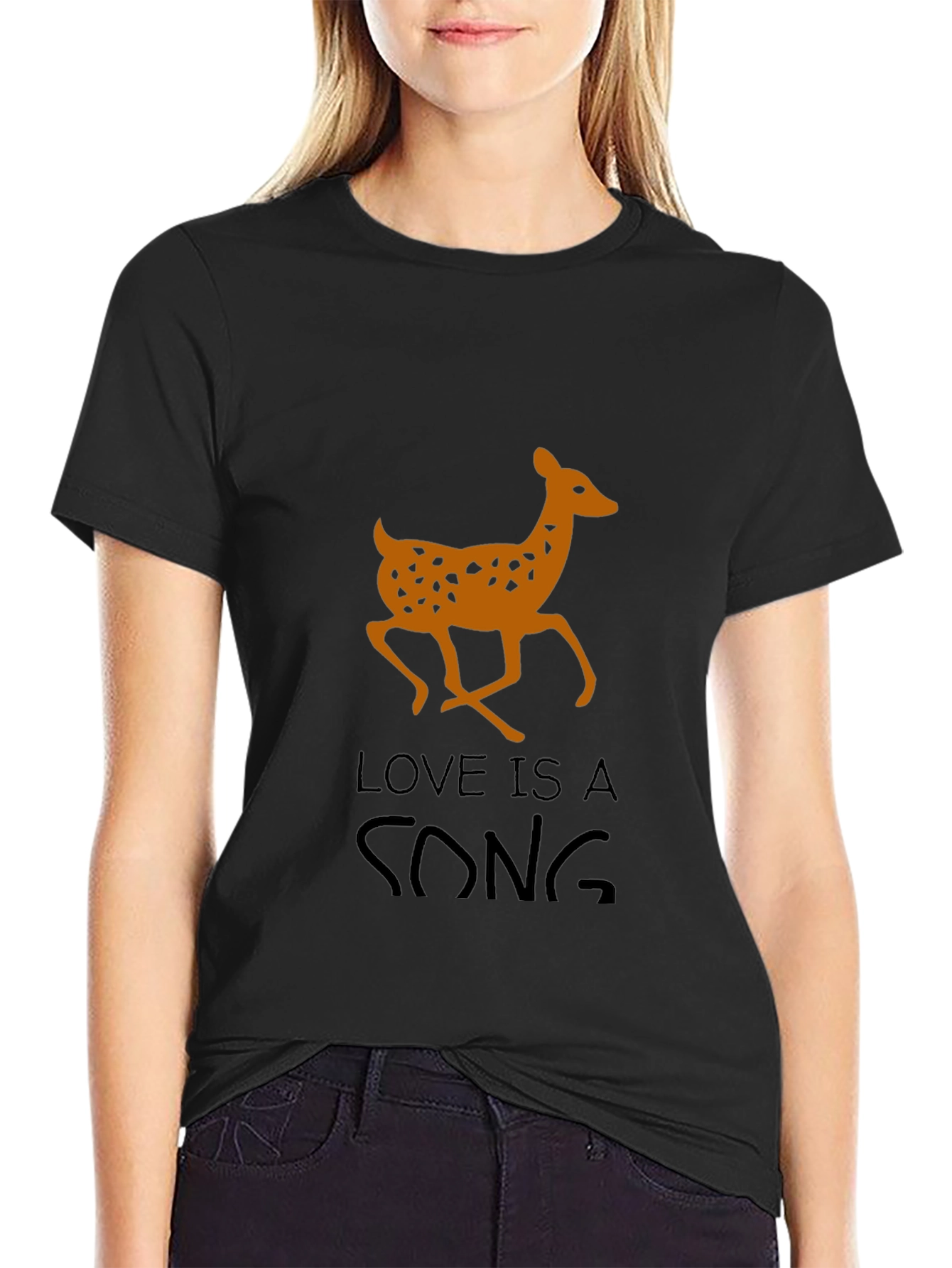 Deer Love Song Graphic T-Shirt - Mens Black Tee