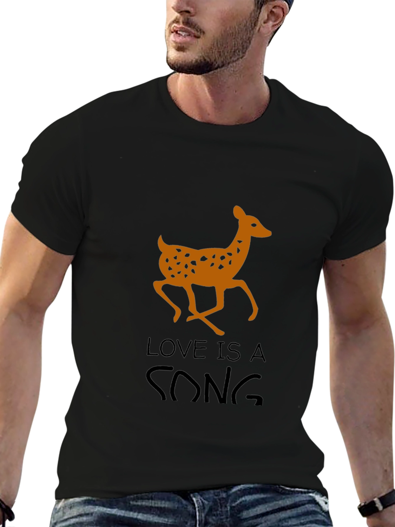 Deer Love Song Graphic T-Shirt - Mens Black Tee