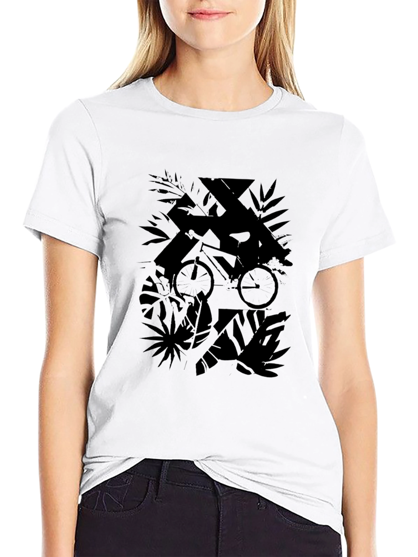 Black Graphic Tee: Urban Jungle Bike Design