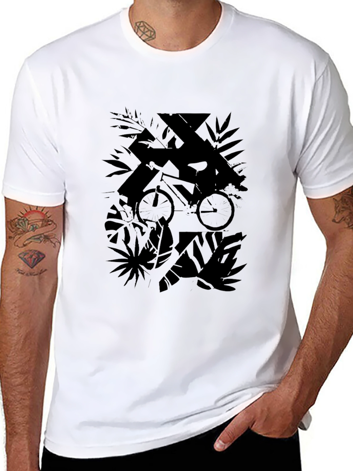 Black Graphic Tee: Urban Jungle Bike Design