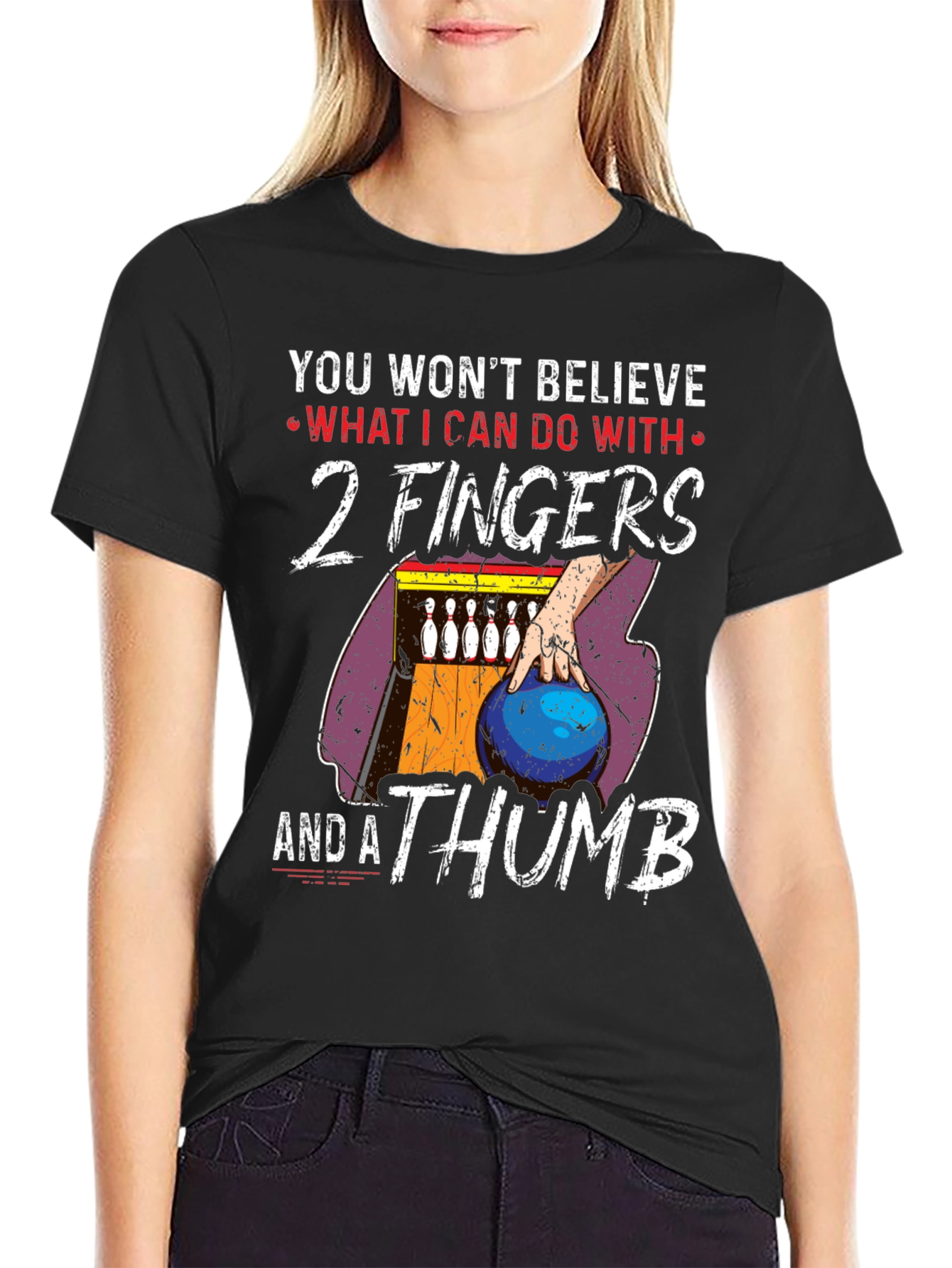 Funny Bowling T-Shirt - 2 Fingers and a Thumb