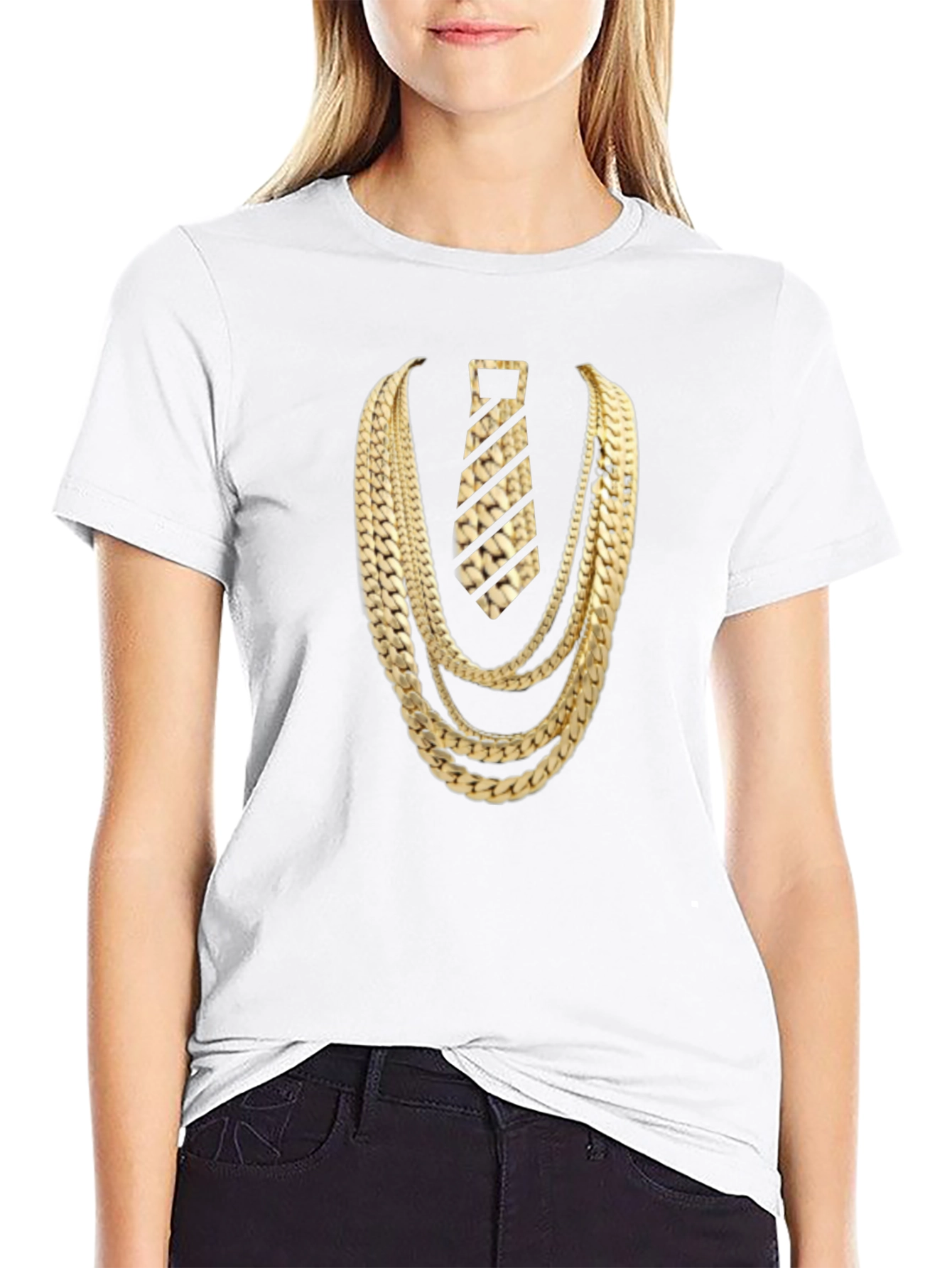 Gold Chains and Tie Graphic Tee - Statement Style