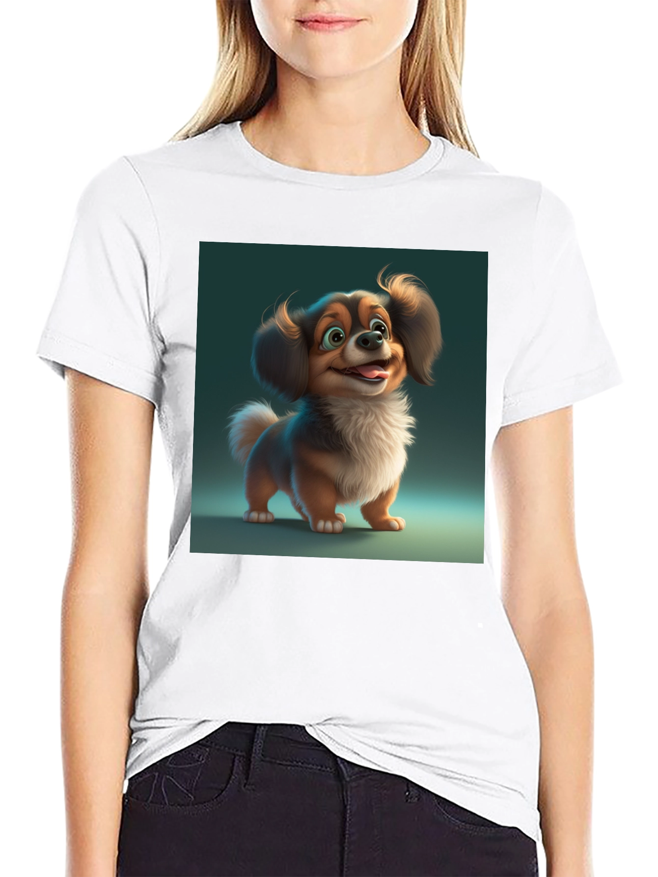 Cartoon Dog Graphic Tee - Soft Cotton Black T-Shirt