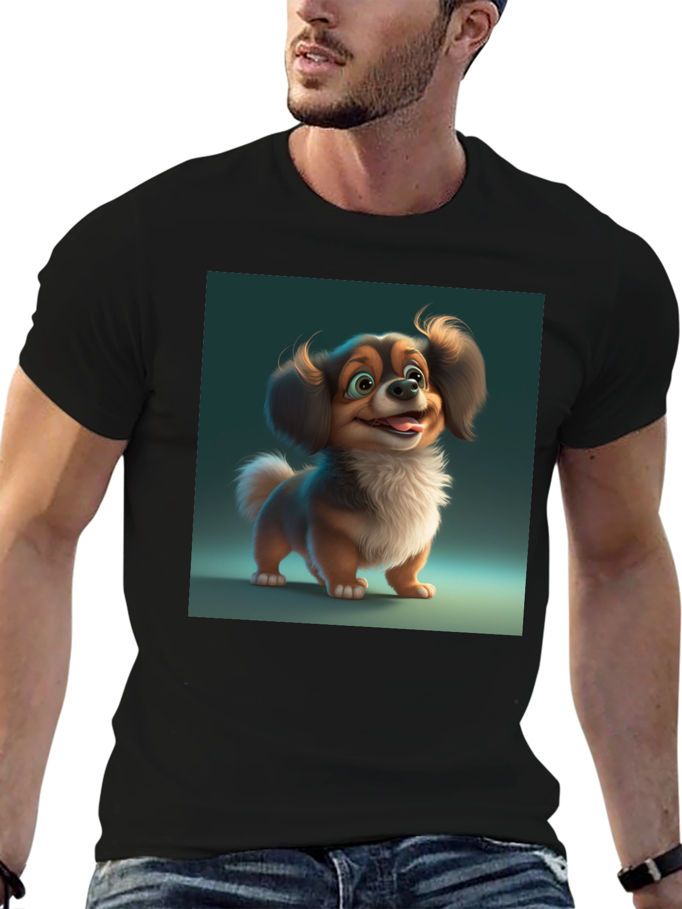 Cartoon Dog Graphic Tee - Soft Cotton Black T-Shirt