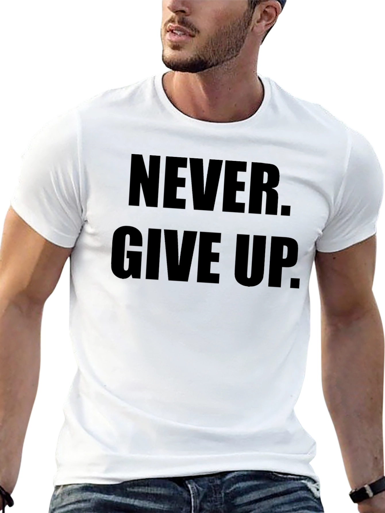 Never Give Up Graphic Tee - Motivational Black T-Shirt