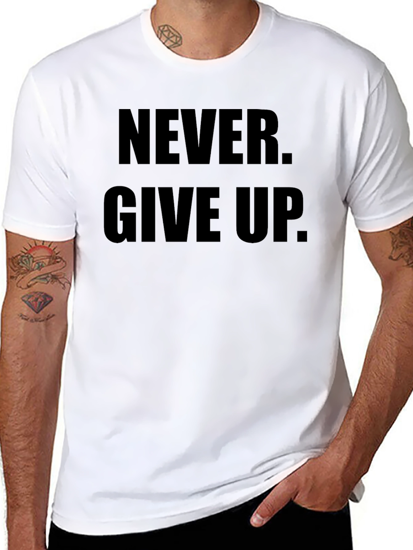 Never Give Up Graphic Tee - Motivational Black T-Shirt