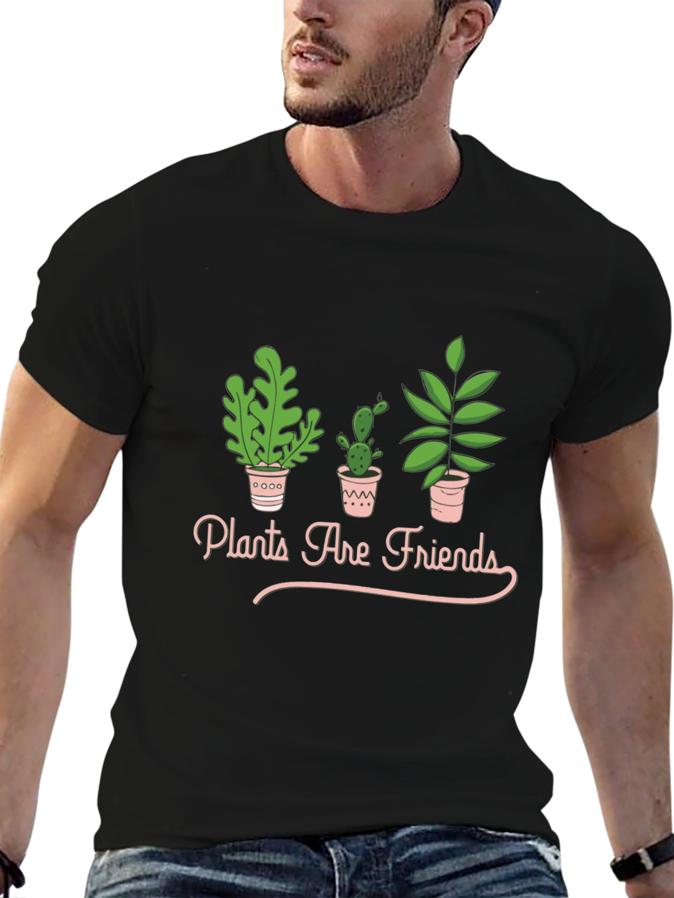 Plants Are Friends Graphic Tee - Black Cotton T-Shirt
