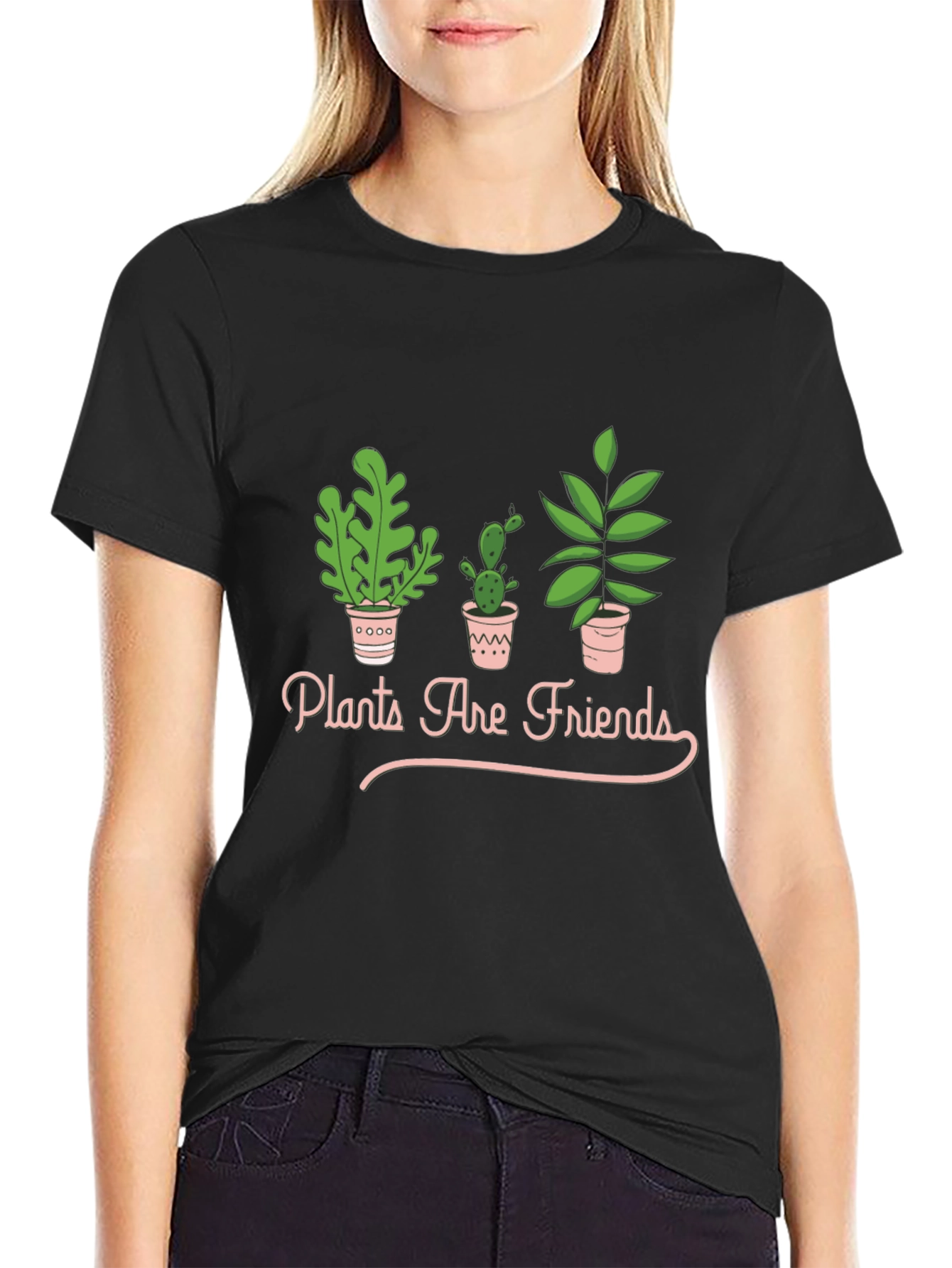 Plants Are Friends Graphic Tee - Black Cotton T-Shirt