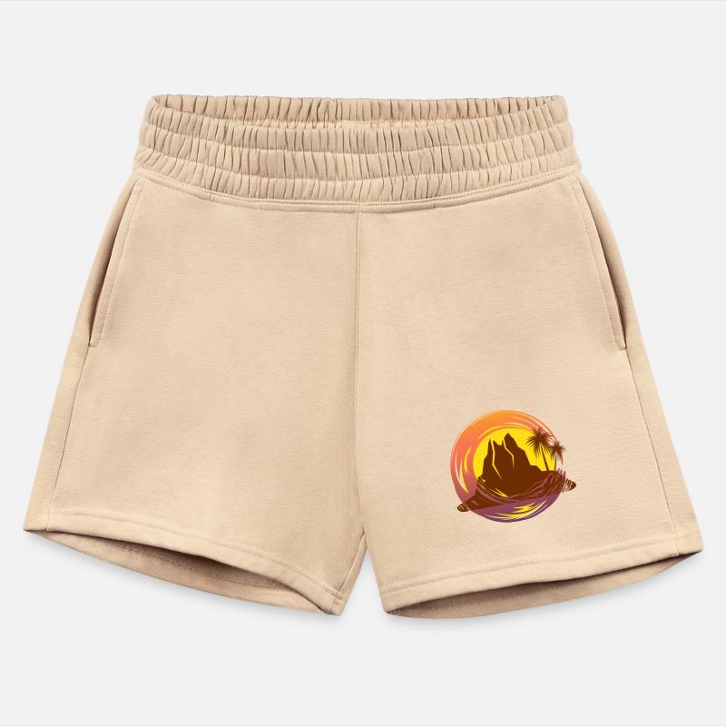 Badge with tropical volcano scenery and palm trees