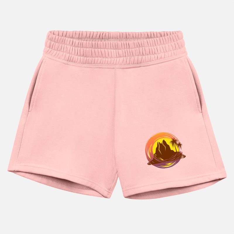 Badge with tropical volcano scenery and palm trees