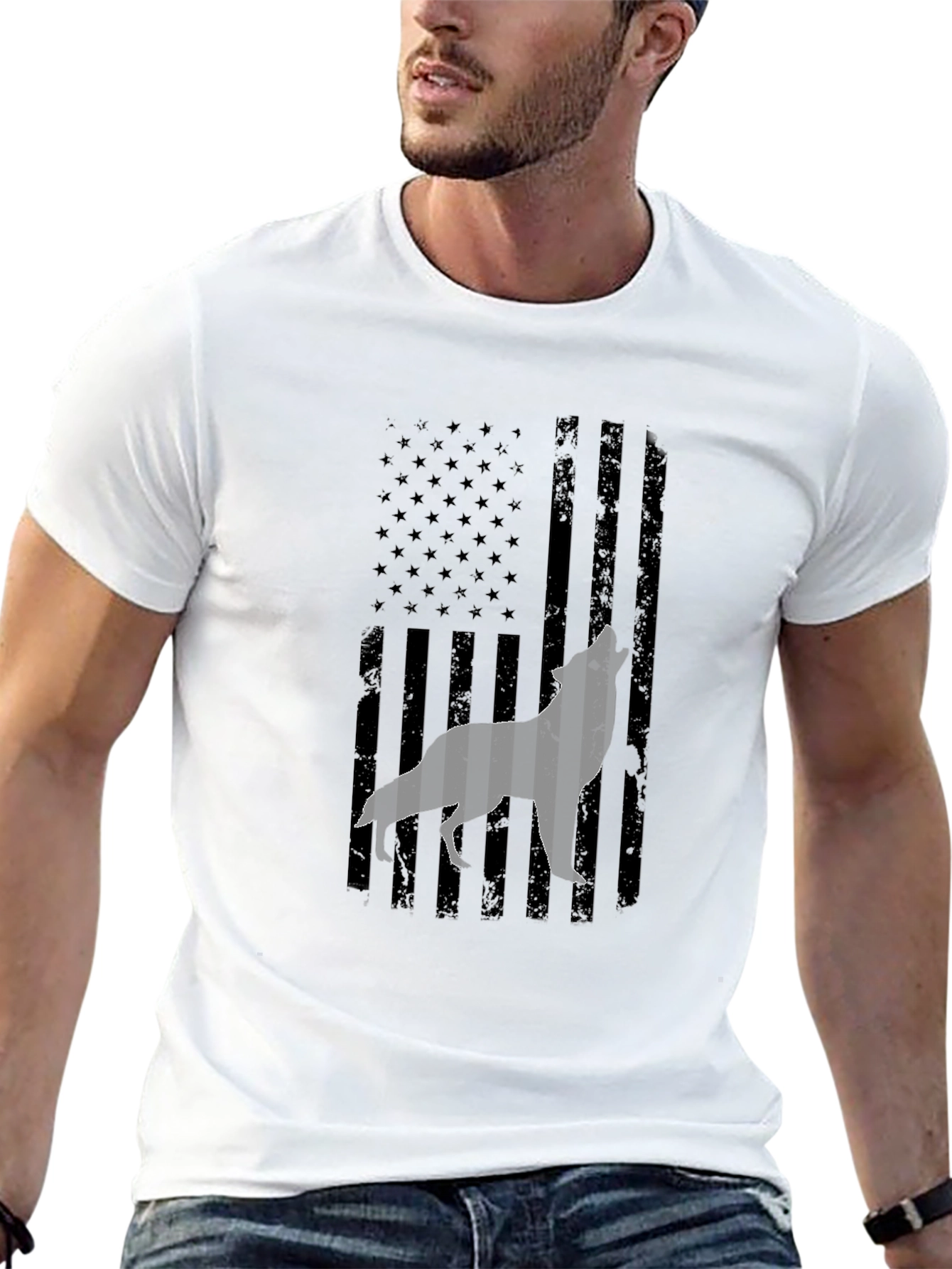 Wolf American Flag Graphic Tee - Patriotic Style