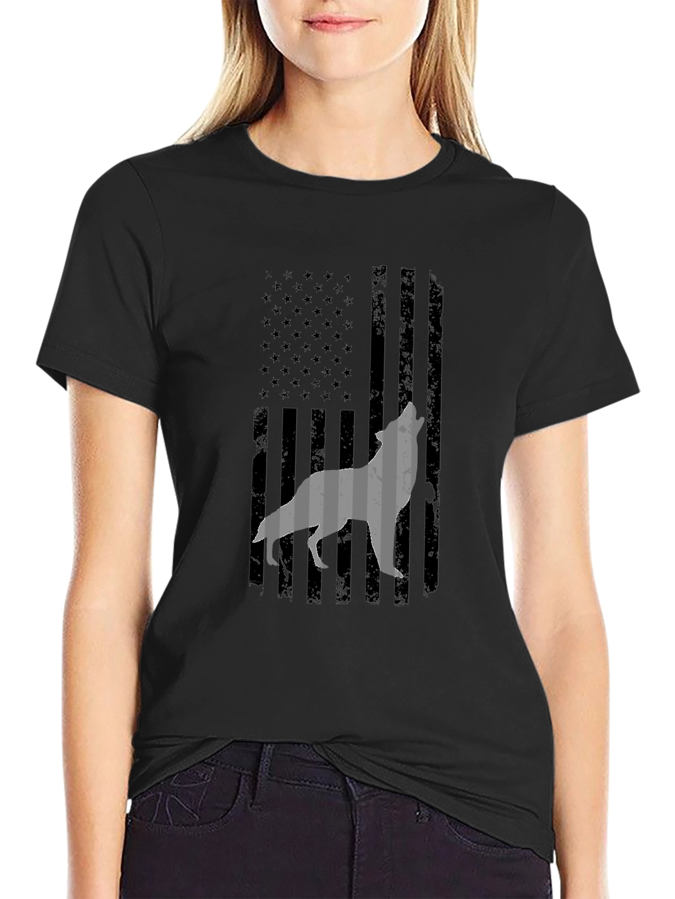 Wolf American Flag Graphic Tee - Patriotic Style
