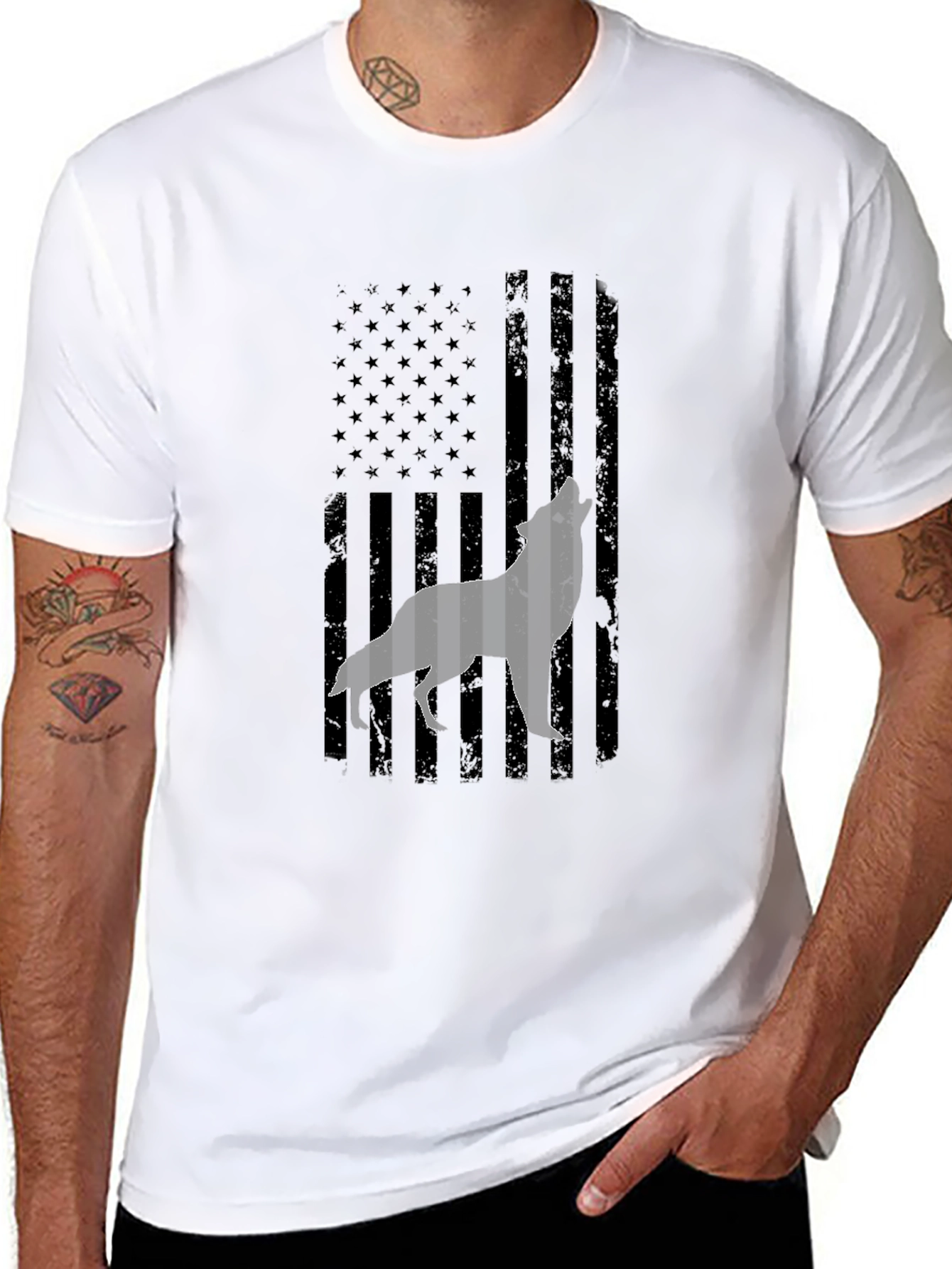 Wolf American Flag Graphic Tee - Patriotic Style