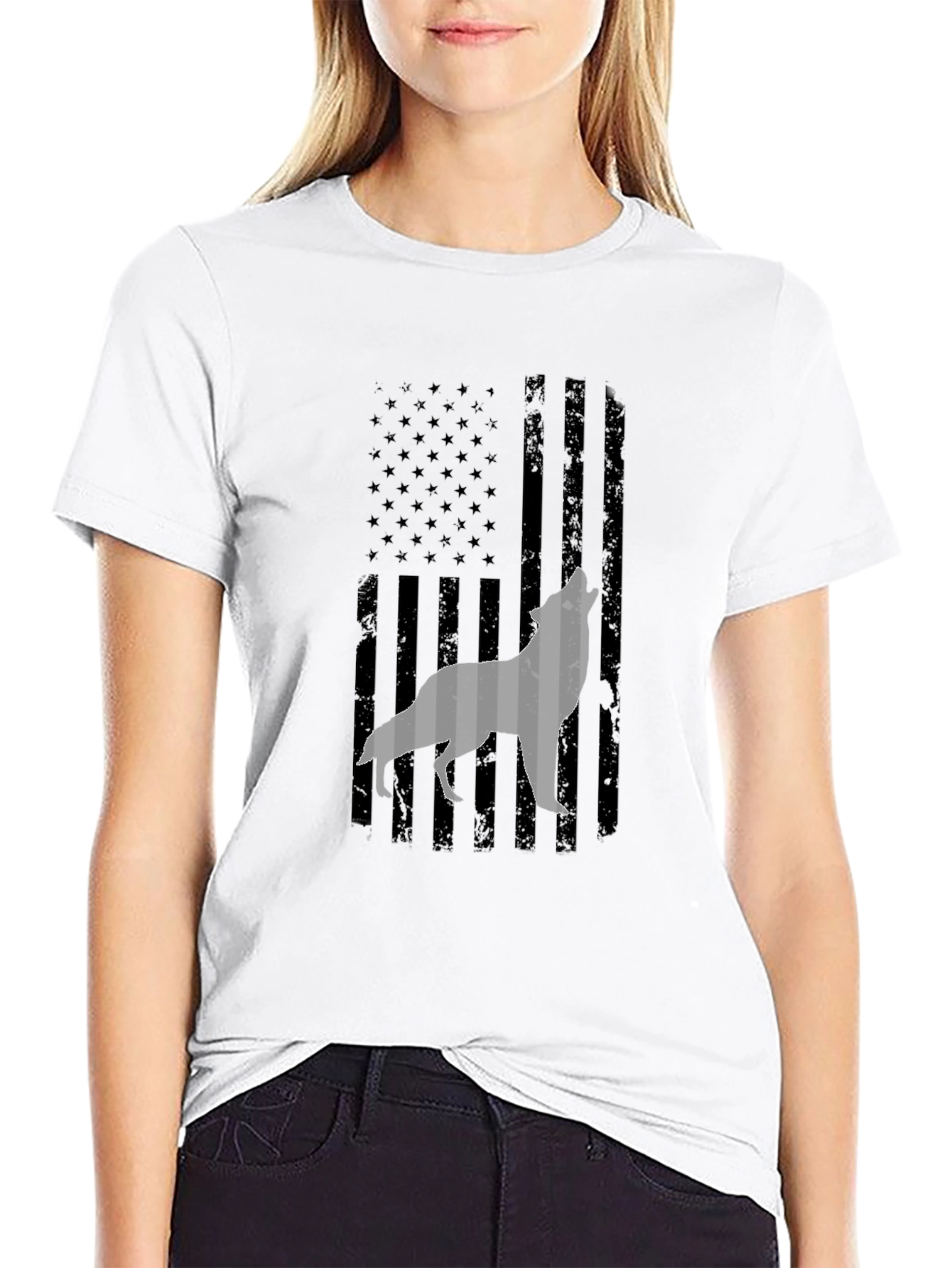 Wolf American Flag Graphic Tee - Patriotic Style