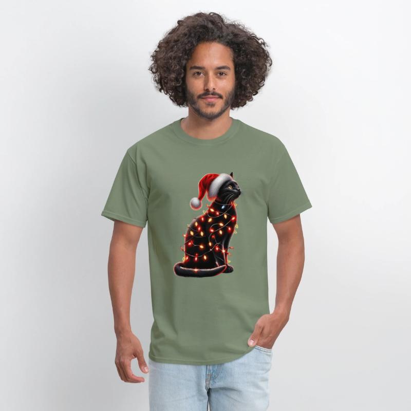 Black Cat Christmas Lights Funny Xmas Santa Cat