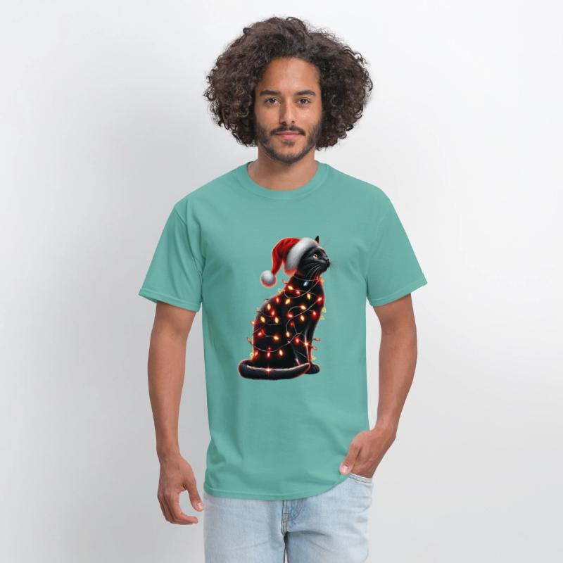 Black Cat Christmas Lights Funny Xmas Santa Cat