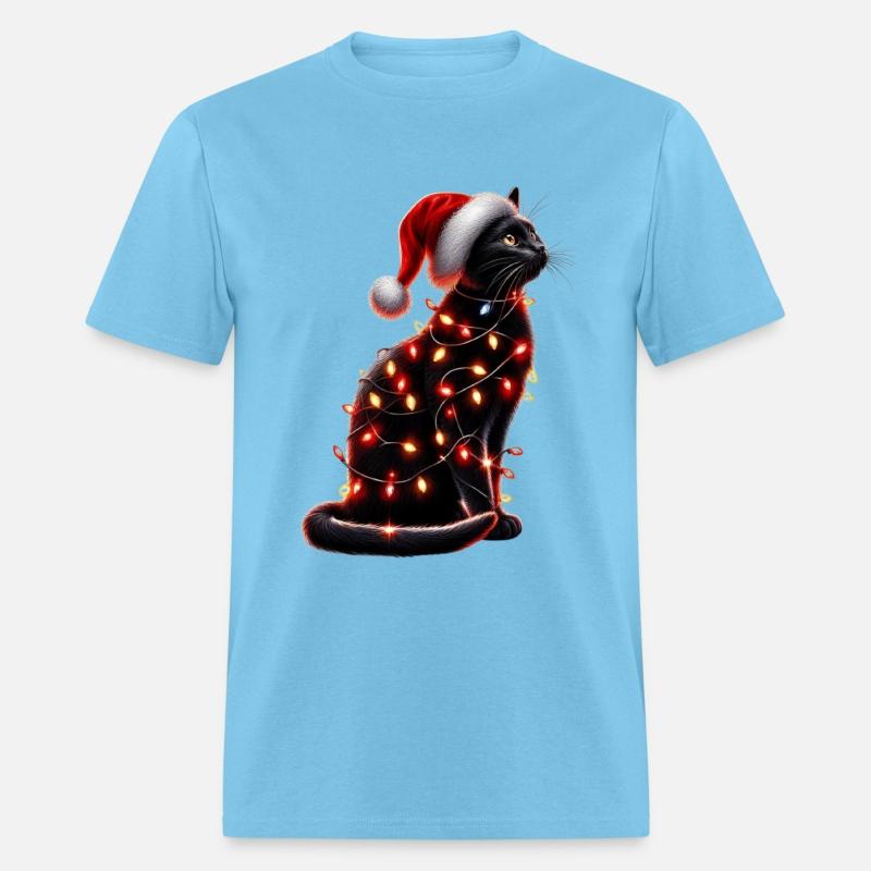 Black Cat Christmas Lights Funny Xmas Santa Cat