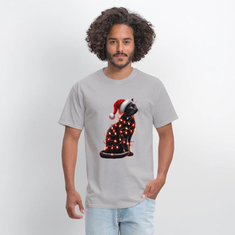 Black Cat Christmas Lights Funny Xmas Santa Cat