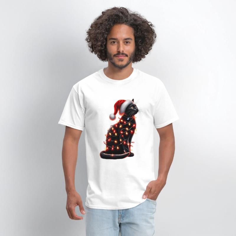 Black Cat Christmas Lights Funny Xmas Santa Cat