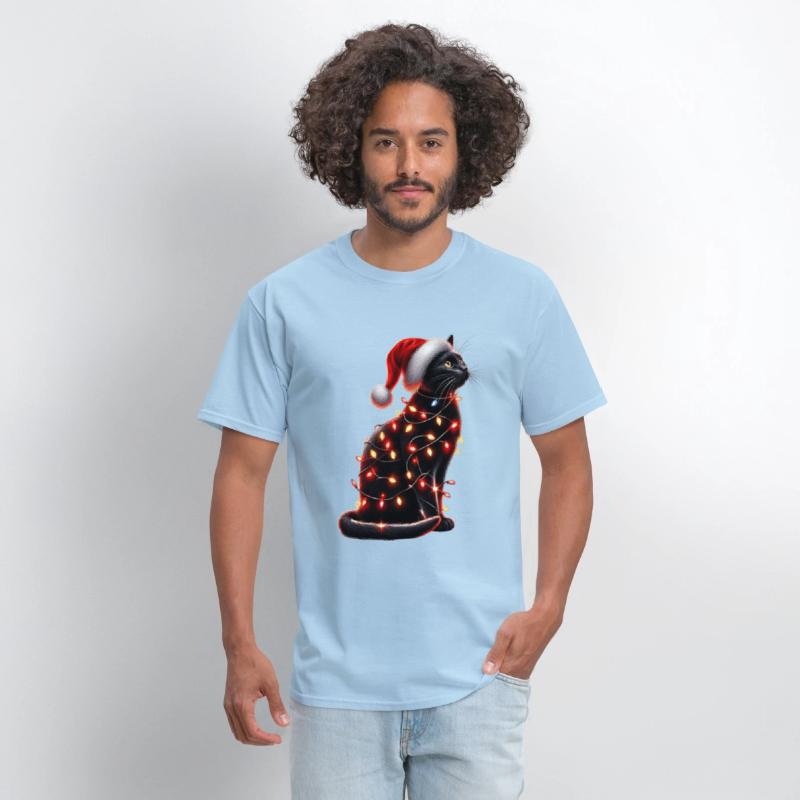 Black Cat Christmas Lights Funny Xmas Santa Cat