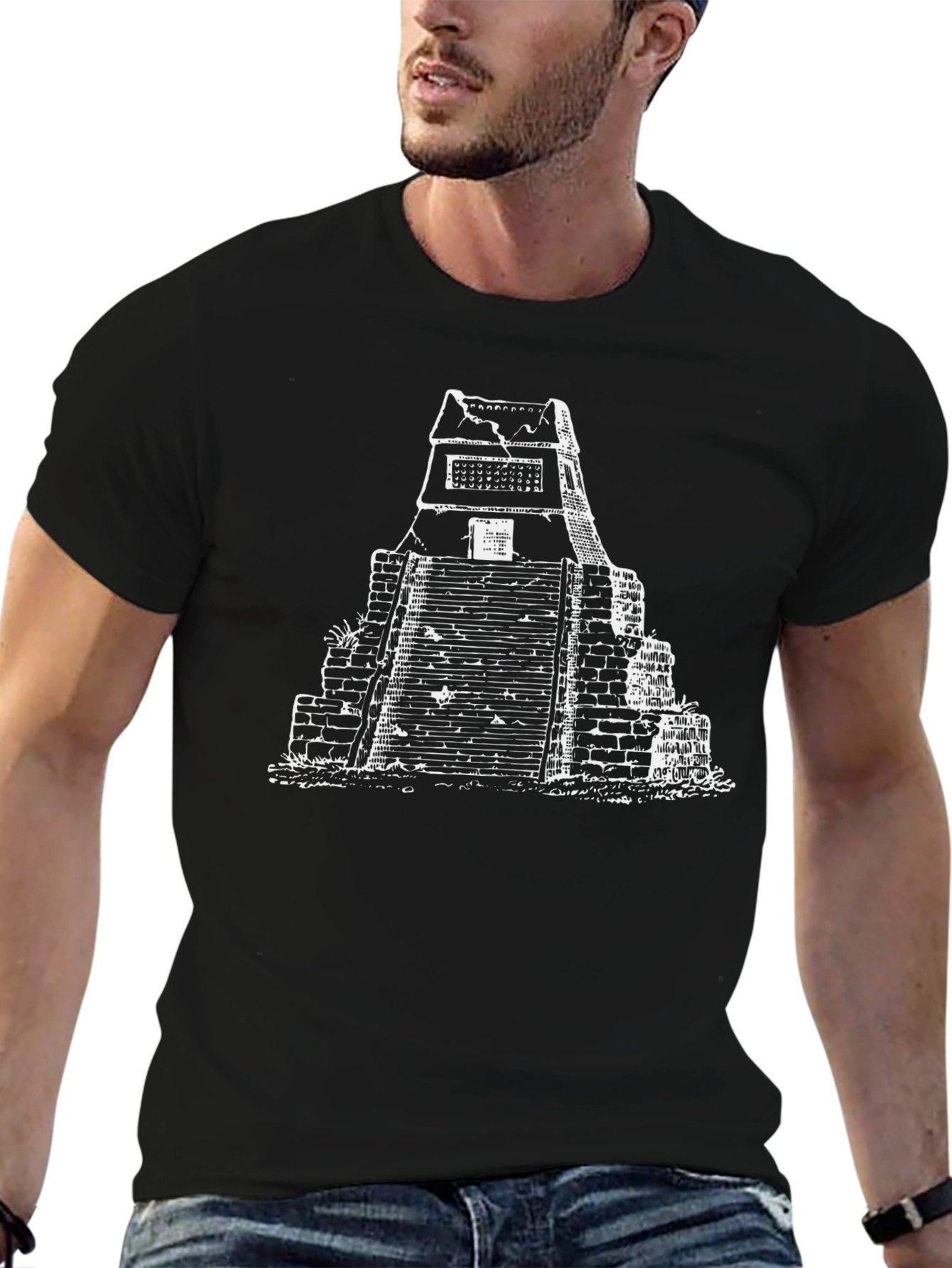 Mayan Pyramid Graphic Tee - Black Casual Shirt