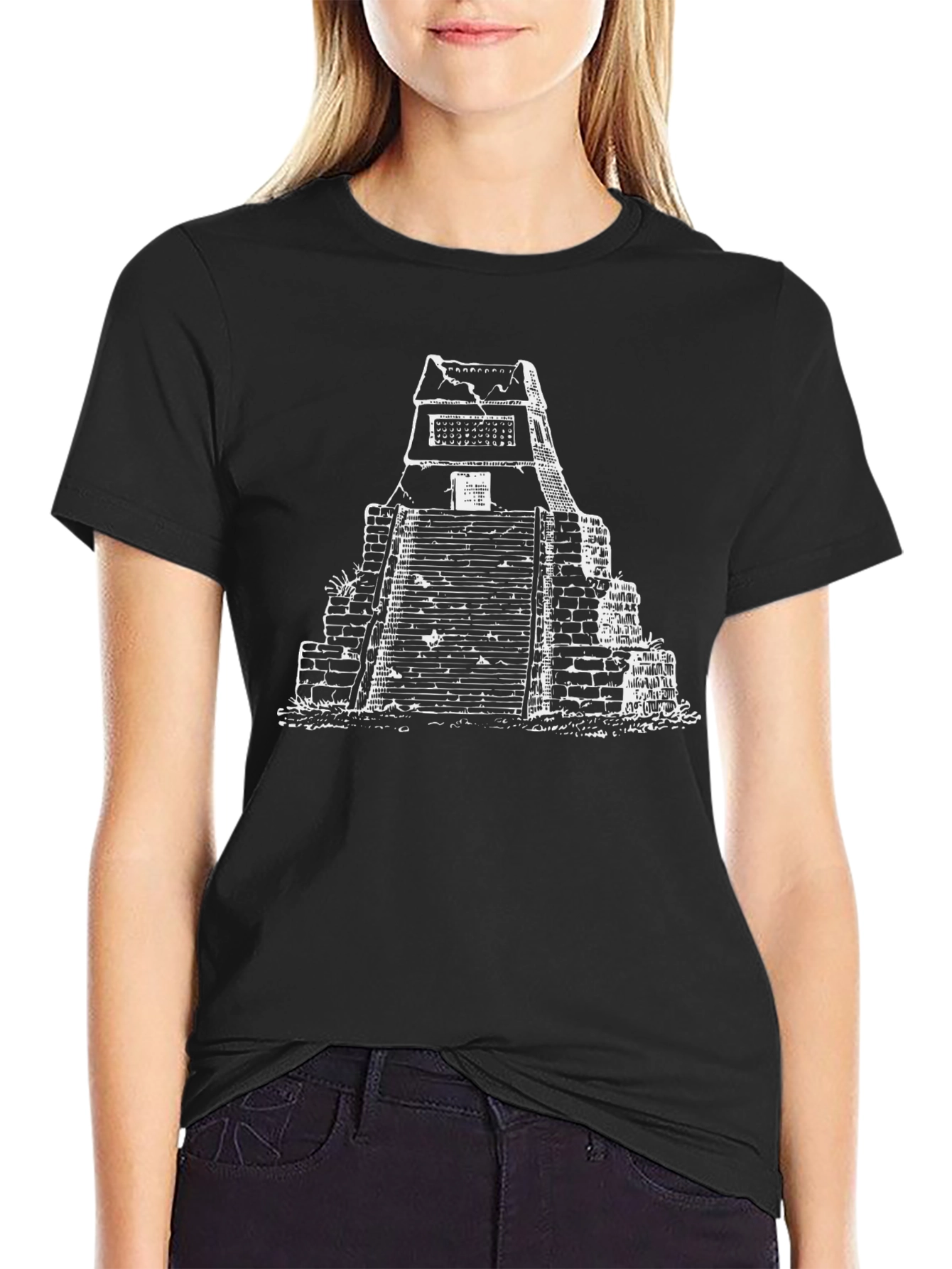 Mayan Pyramid Graphic Tee - Black Casual Shirt