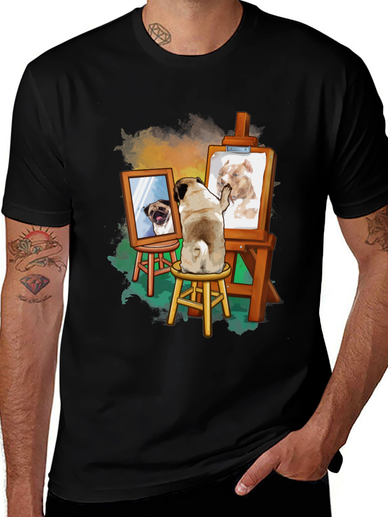 Pug Painting Pitbull Tee - Unique Artistic Design