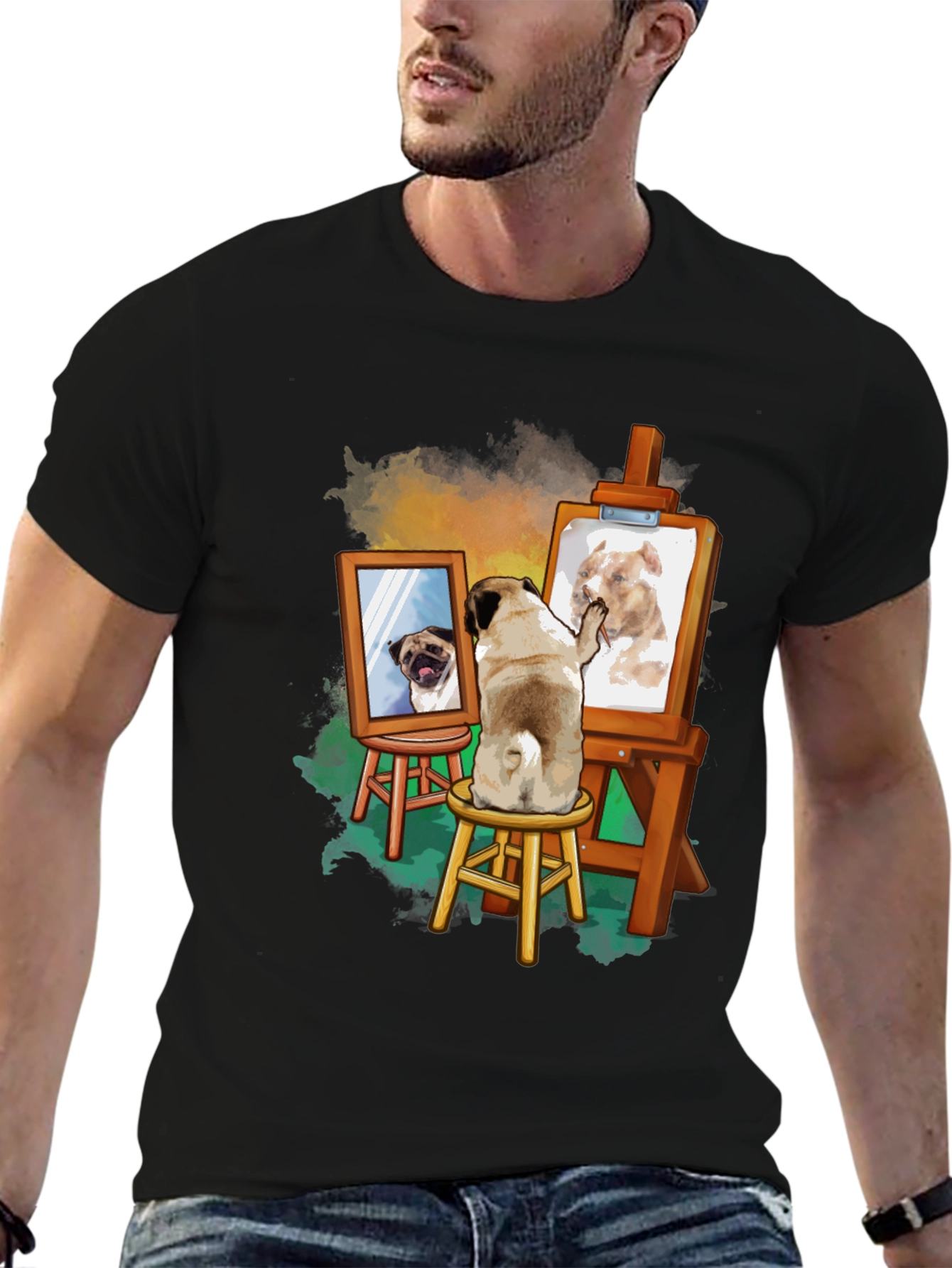 Pug Painting Pitbull Tee - Unique Artistic Design