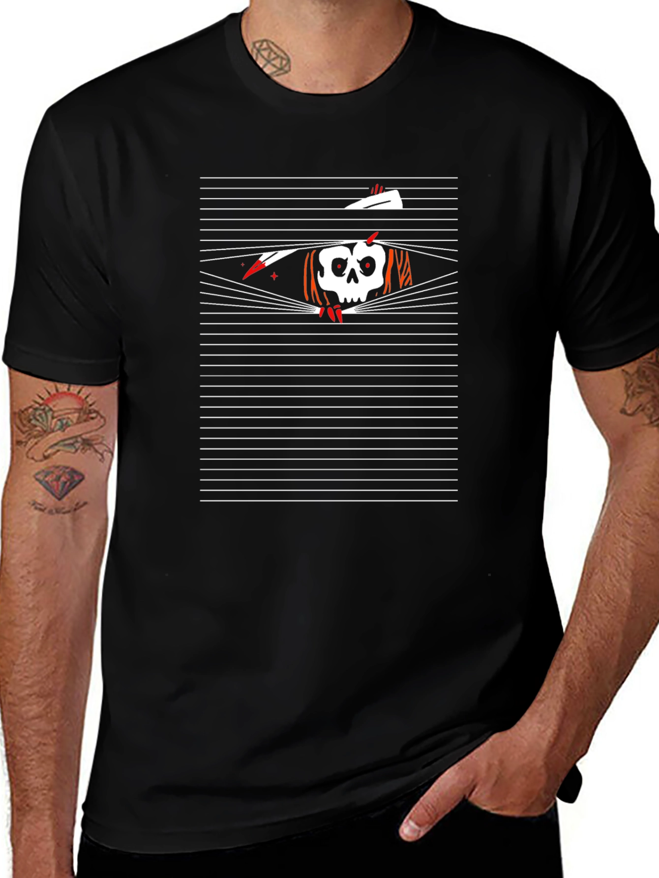 Skull in Blinds Graphic T-Shirt - Mens Black Tee
