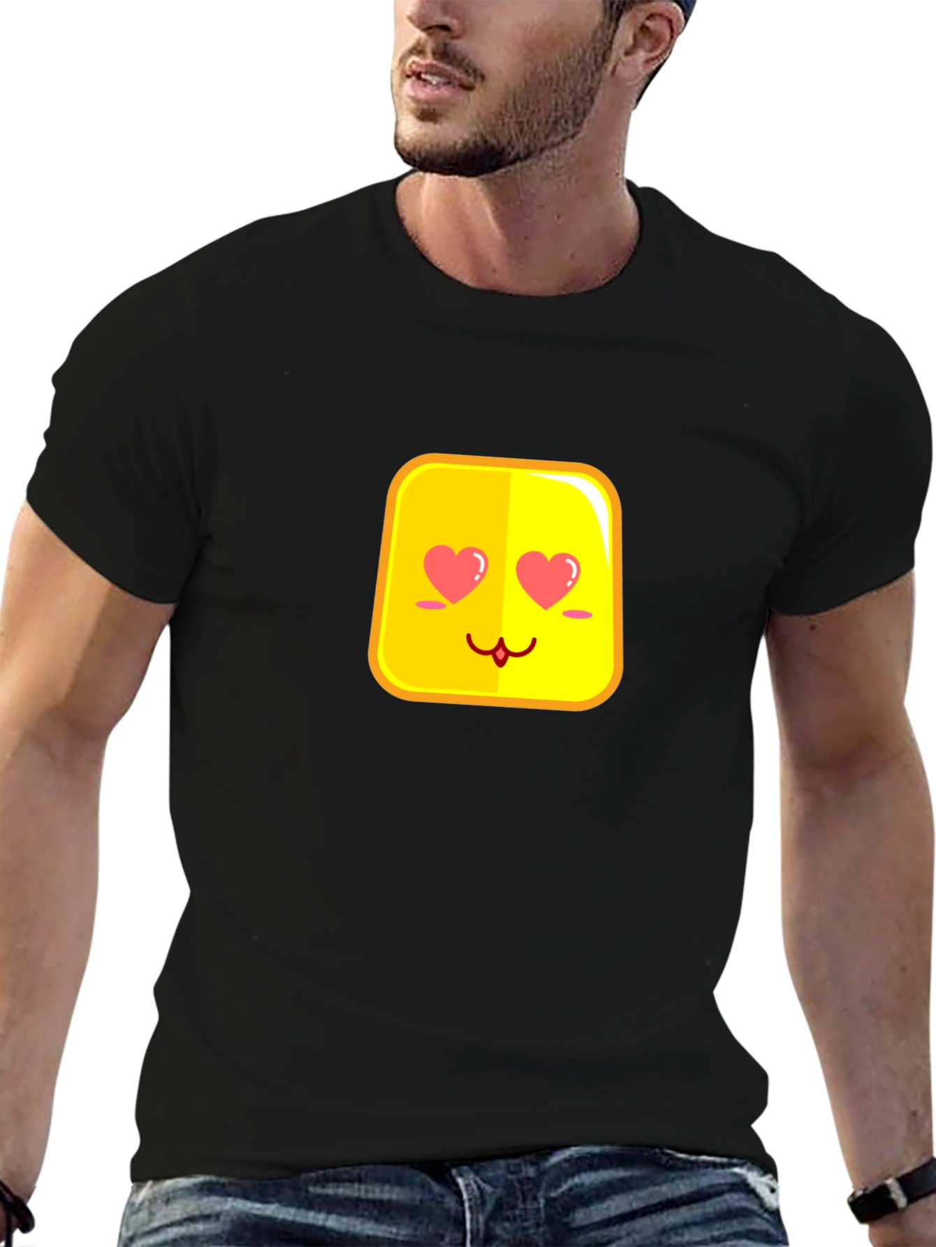 Cute Emoji Love Eyes Black T-Shirt