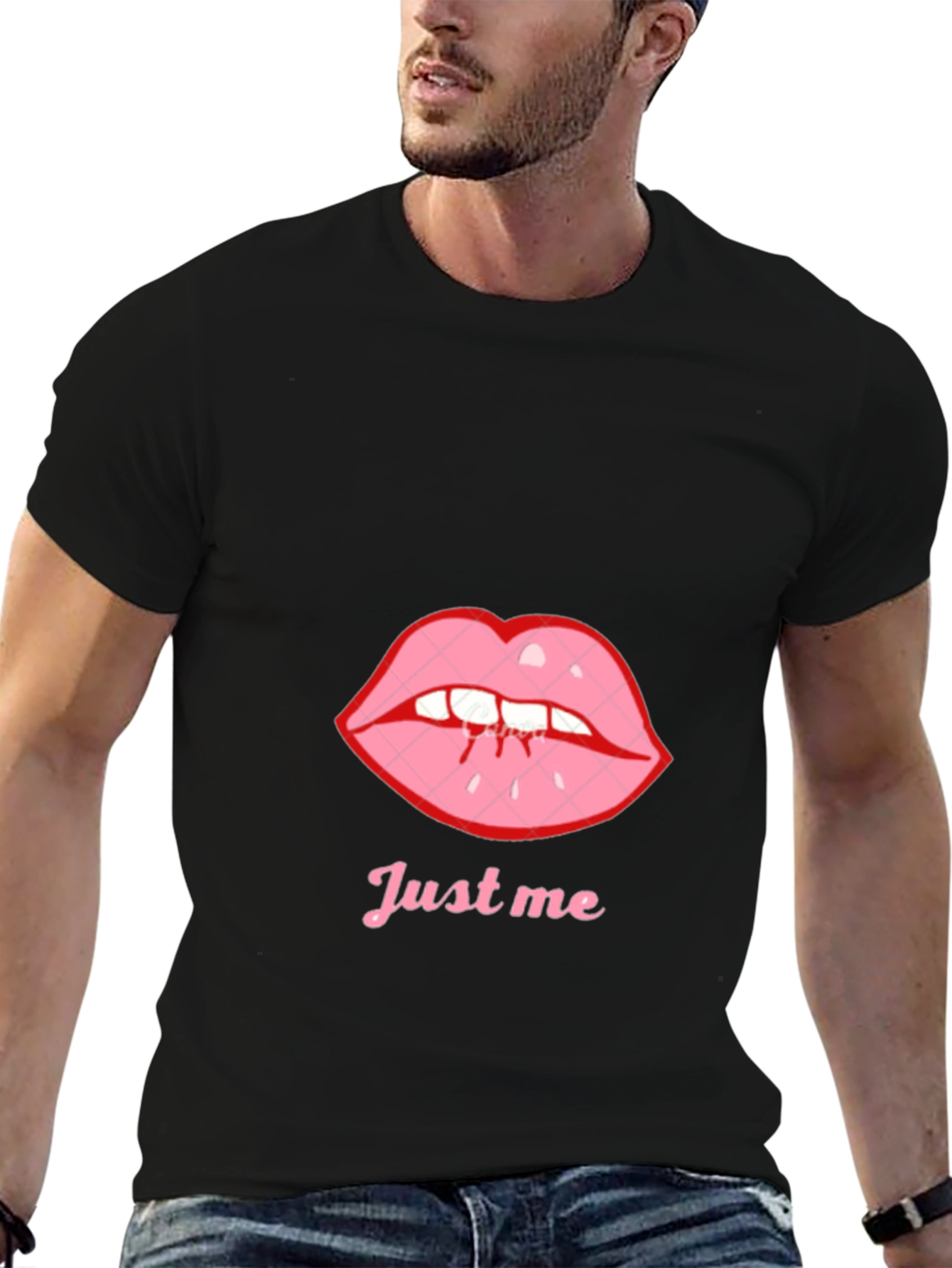 Black Tee with Just Me Lips Graphic