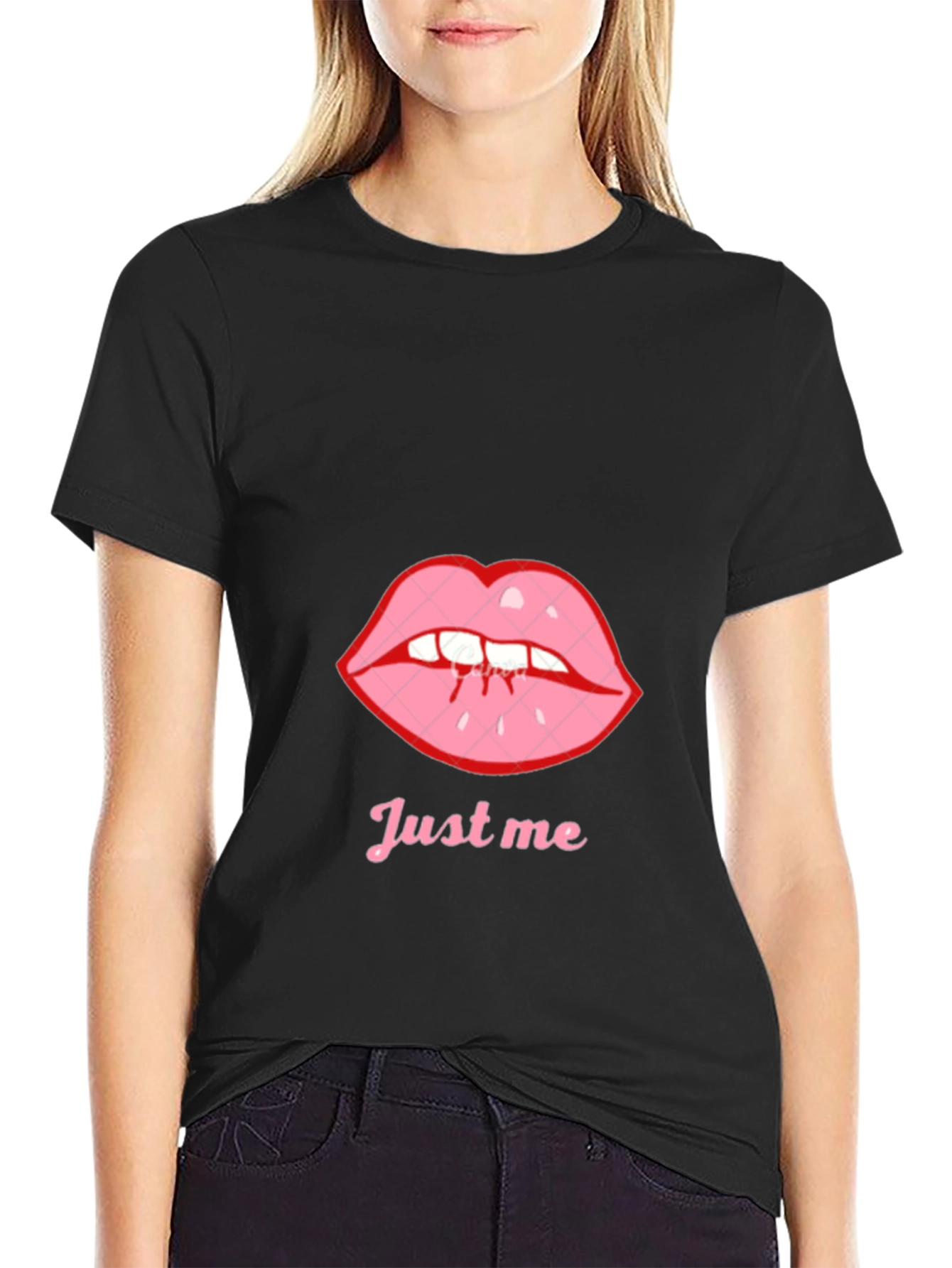 Black Tee with Just Me Lips Graphic
