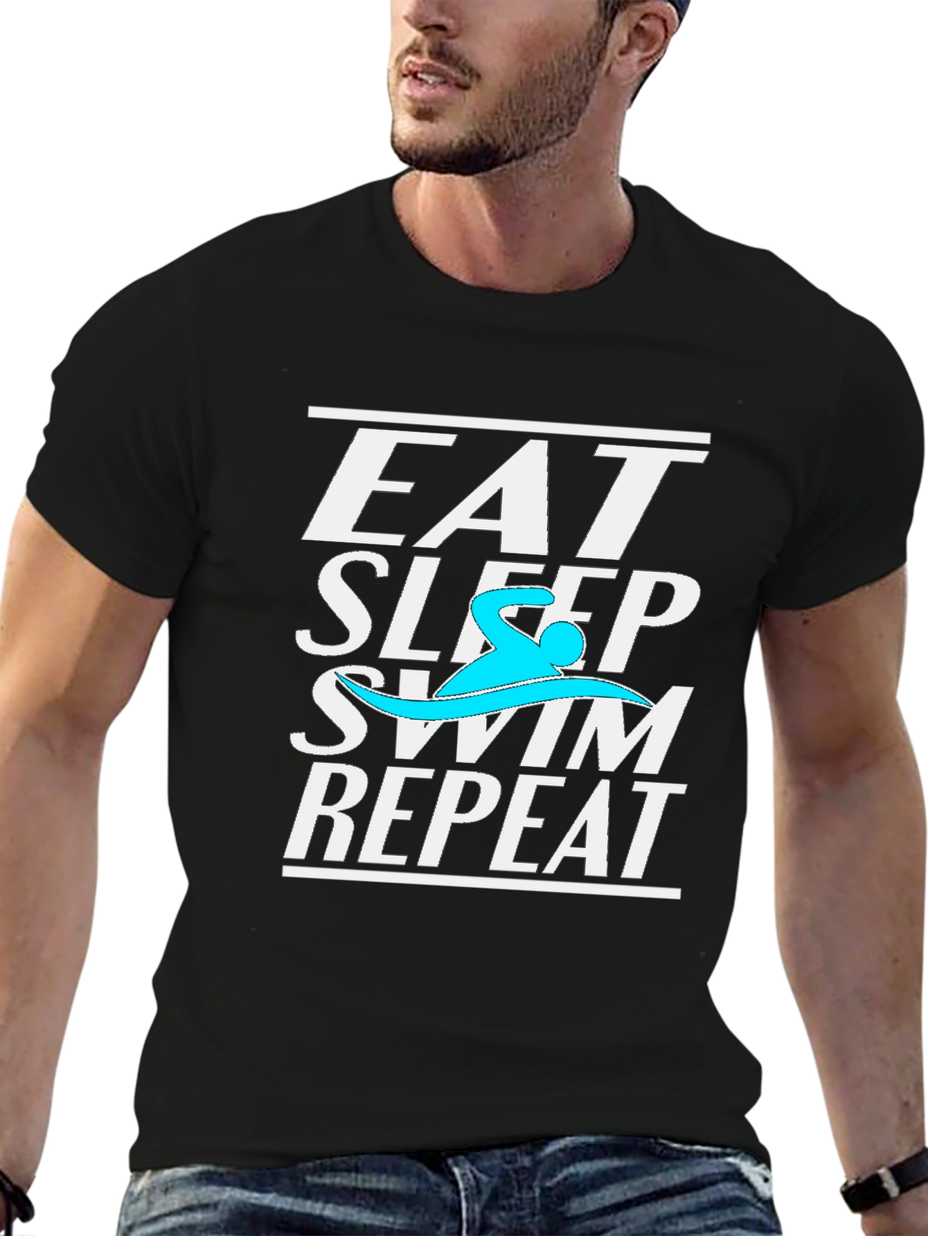 Eat Sleep Swim Repeat Black Graphic T-Shirt
