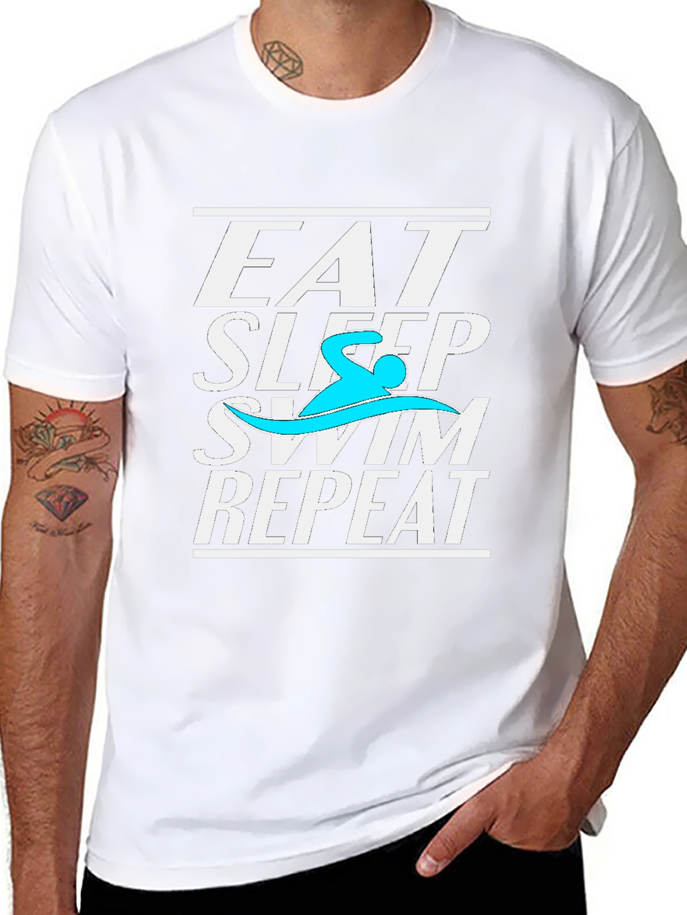 Eat Sleep Swim Repeat Black Graphic T-Shirt